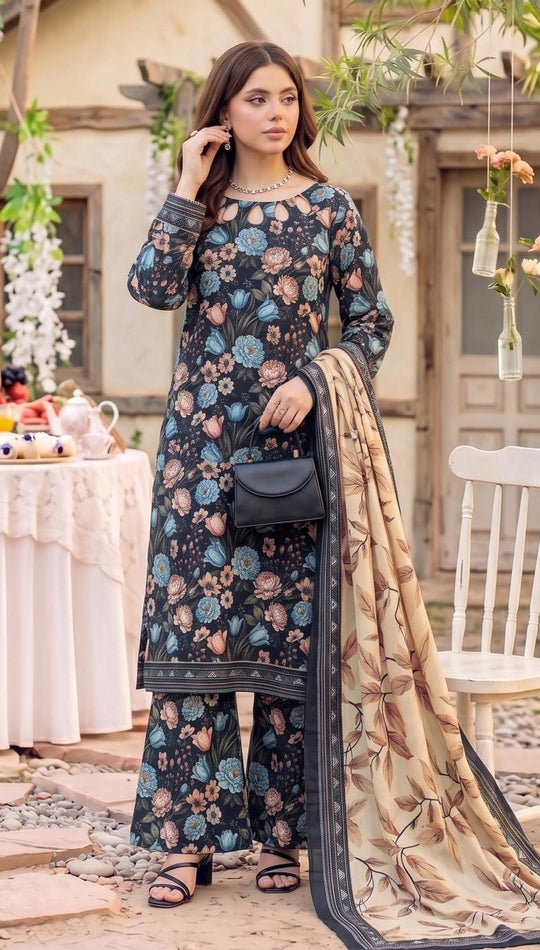 Safina Premium Printed Viscose 3-Piece Unstitched Suit
