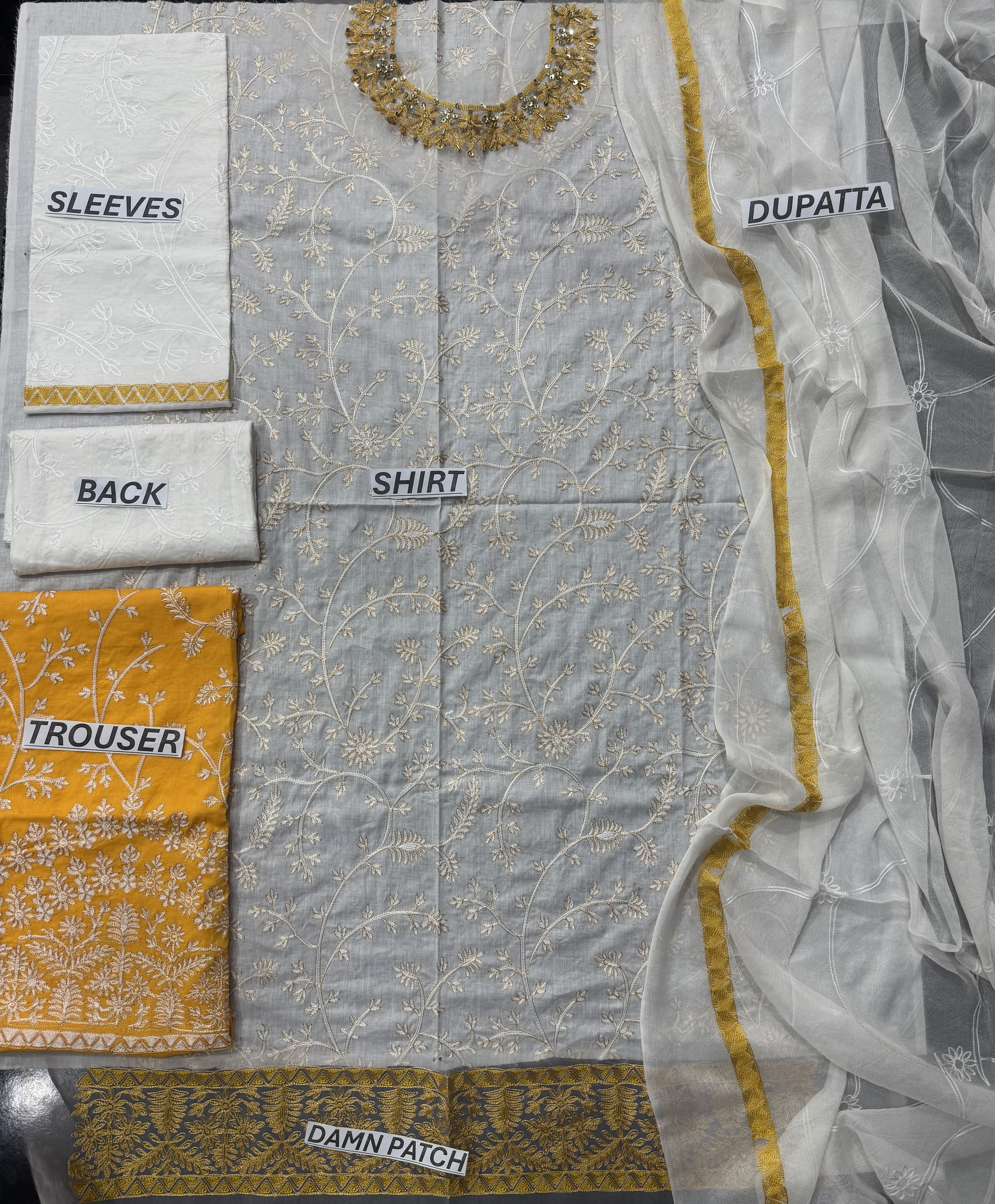 Off-White & Mustard Embroidered 3-Piece Lawn Suit – Morning Show Edition