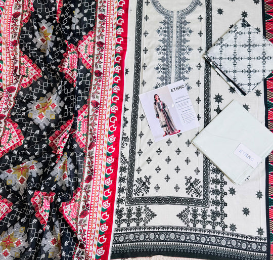 Ethnic Inspired | 3-Piece Printed & Embroidered Unstitched Suit