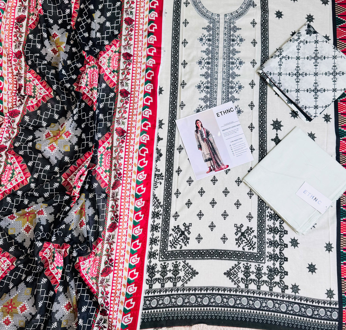 Ethnic Inspired | 3-Piece Printed & Embroidered Unstitched Suit
