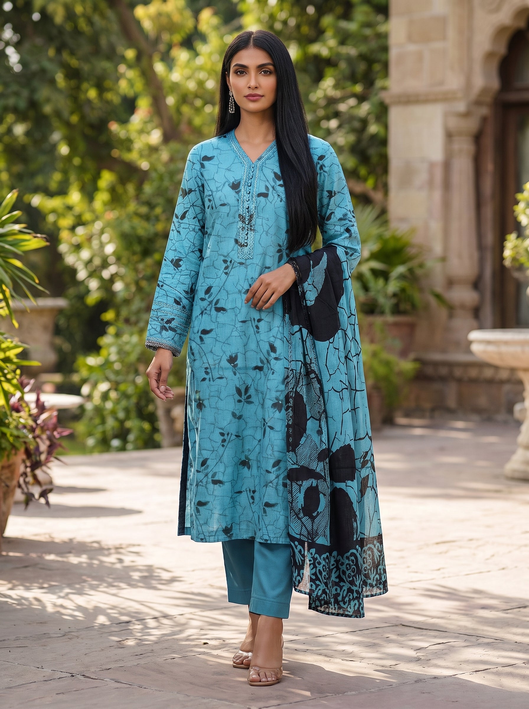 3 Piece Sky Blue Lawn Suit