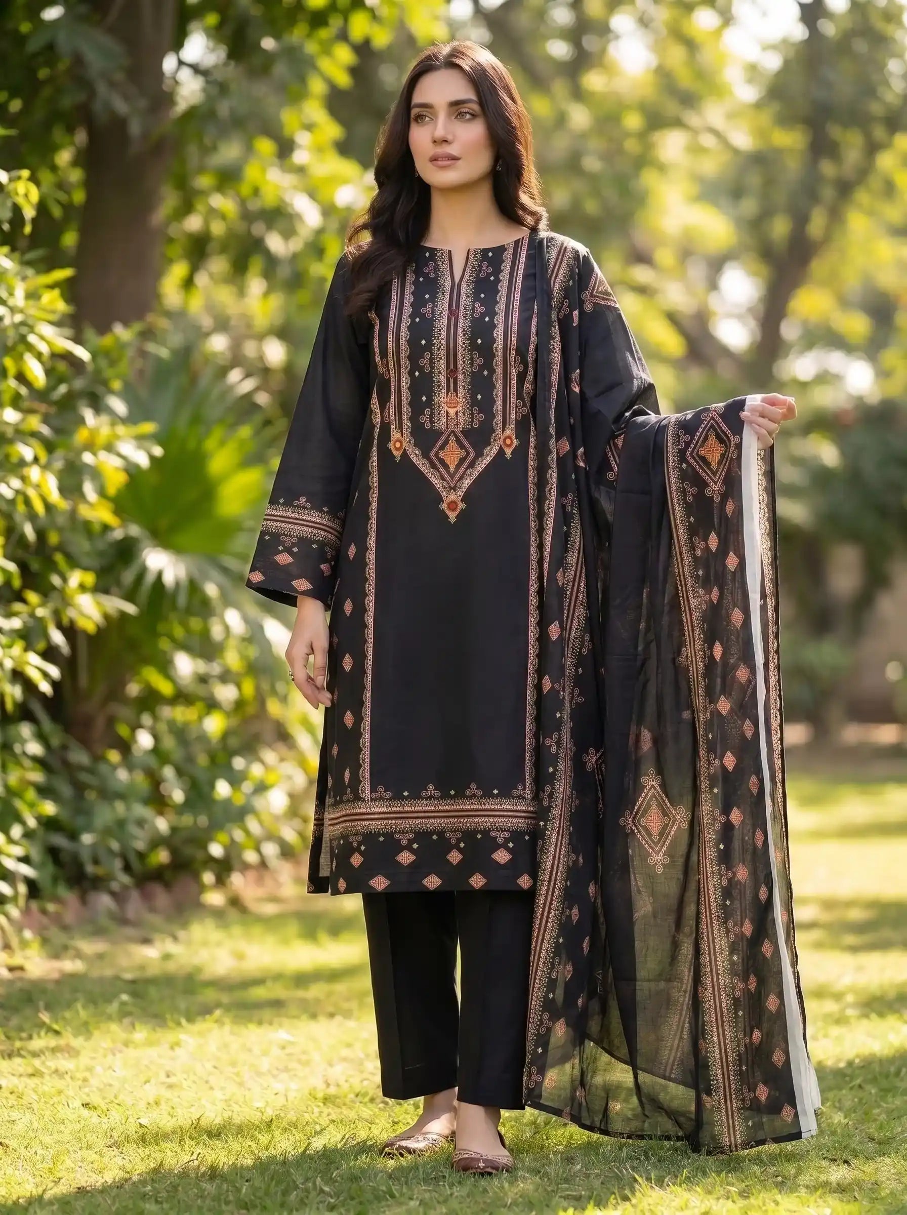 Kayseria - Geometric Printed 3-Piece Lawn Suit