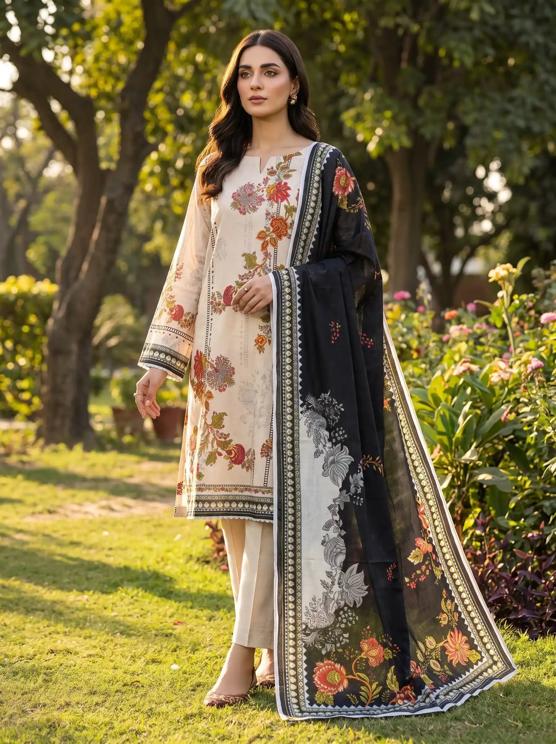 Kayseria - Floral Printed 3-Piece Lawn Suit