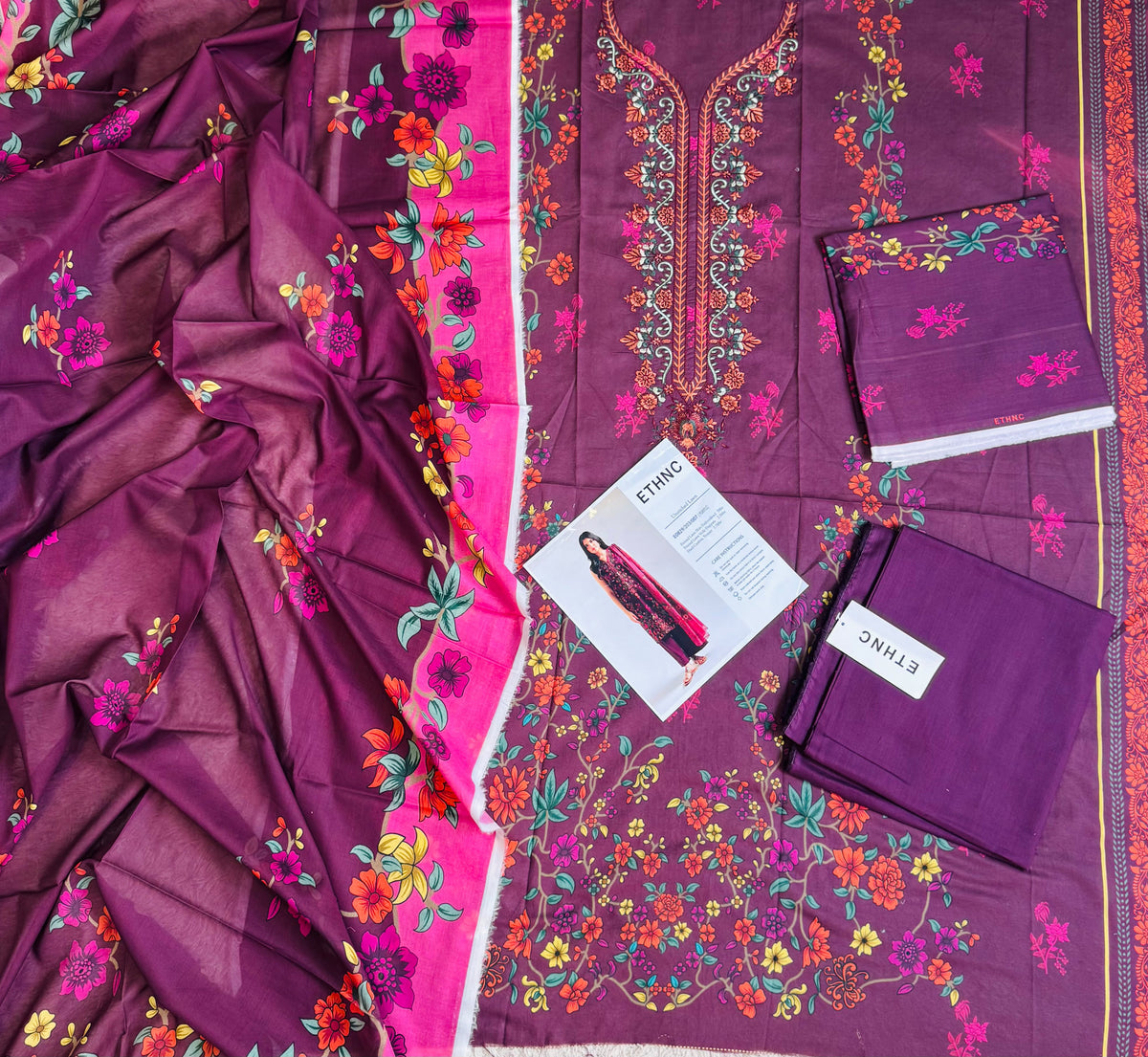 Ethnic Inspired | 3-Piece Printed & Embroidered Unstitched Suit