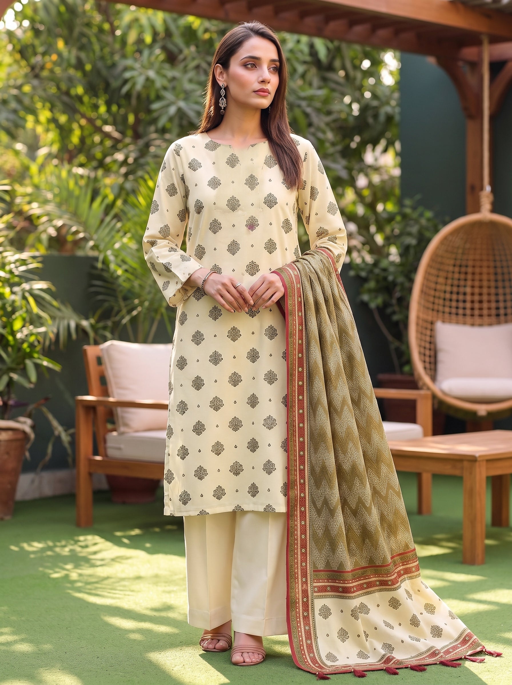 ZESH Printed Lawn 3 Piece Suit