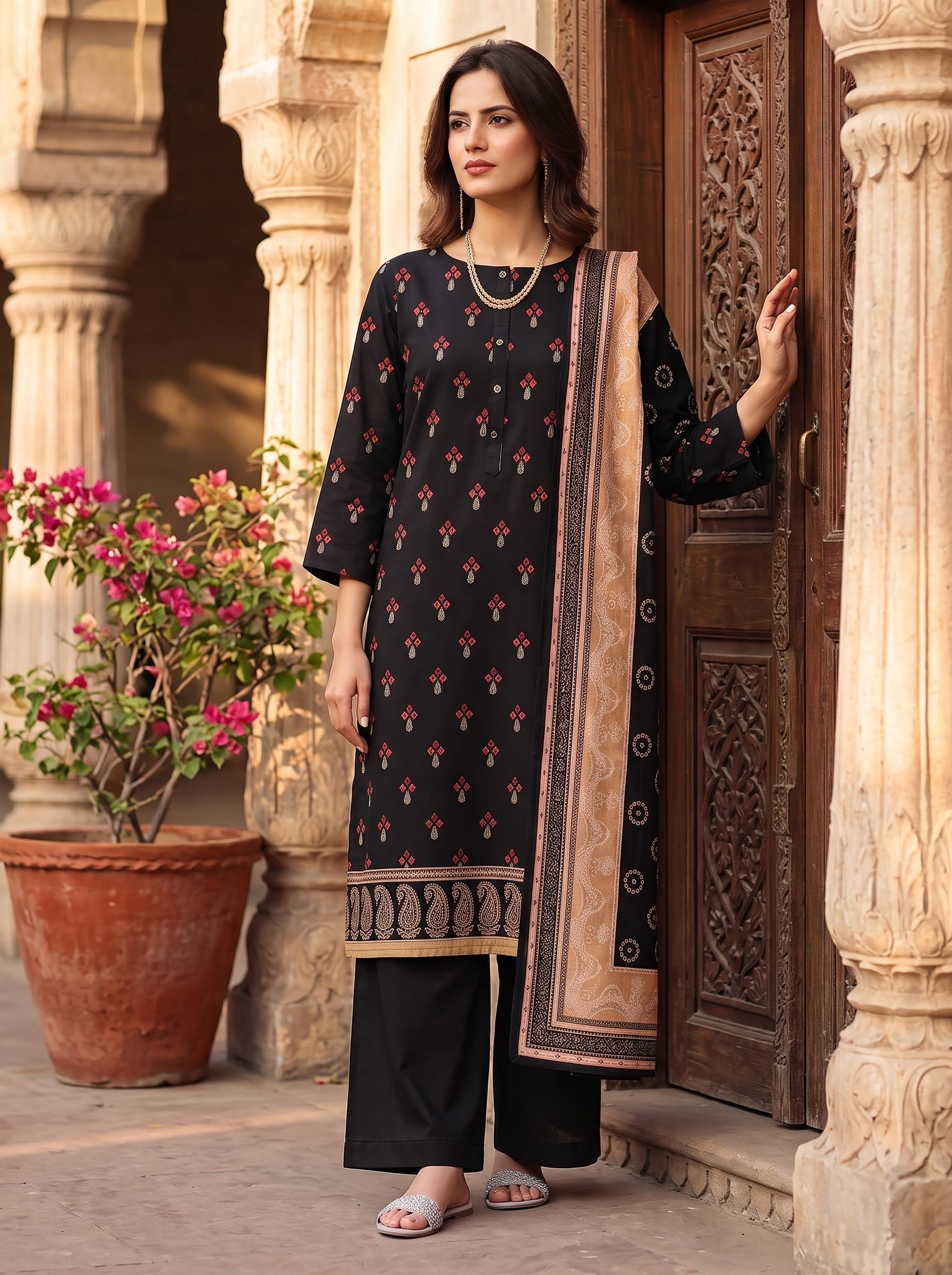 Zesh Black Printed Lawn 3 Piece Suit