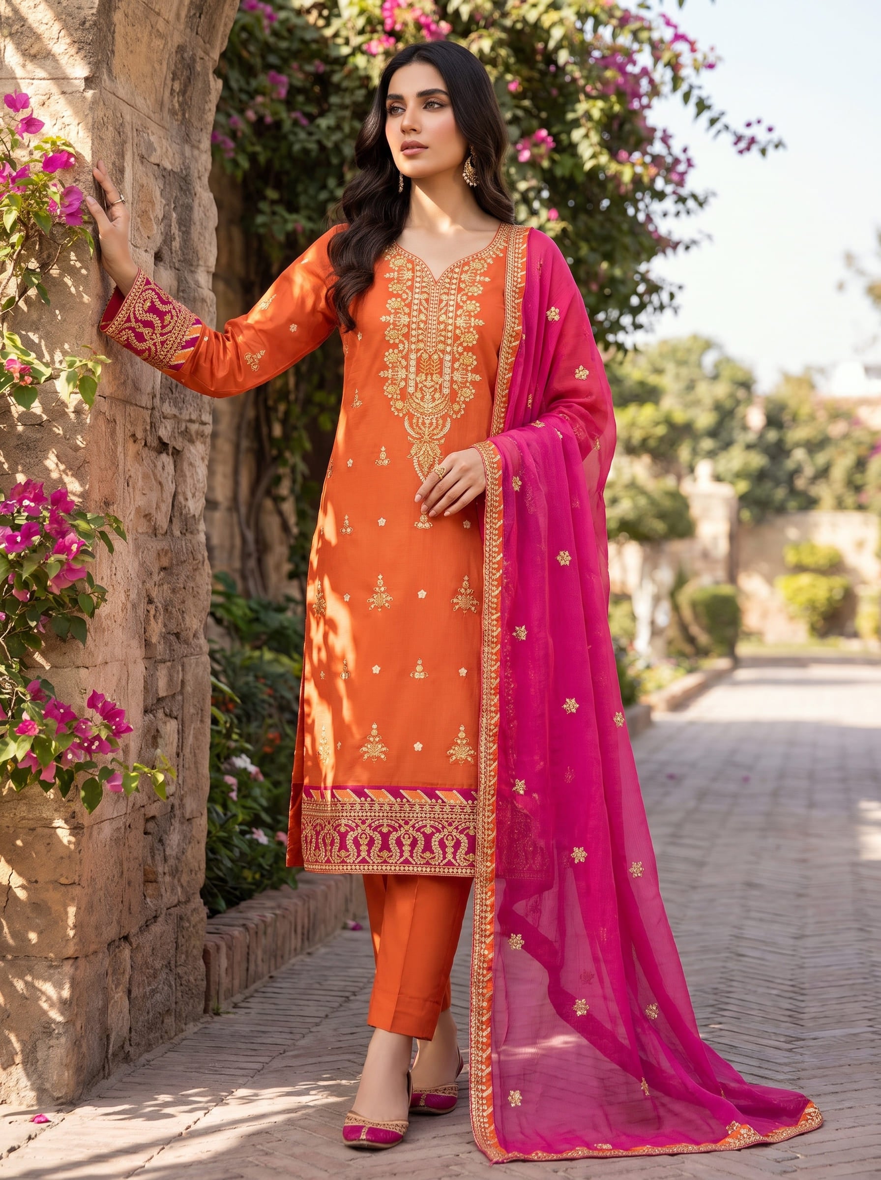 Vibrant Orange Embroidered 3-Piece Lawn Suit – Morning Show Edition