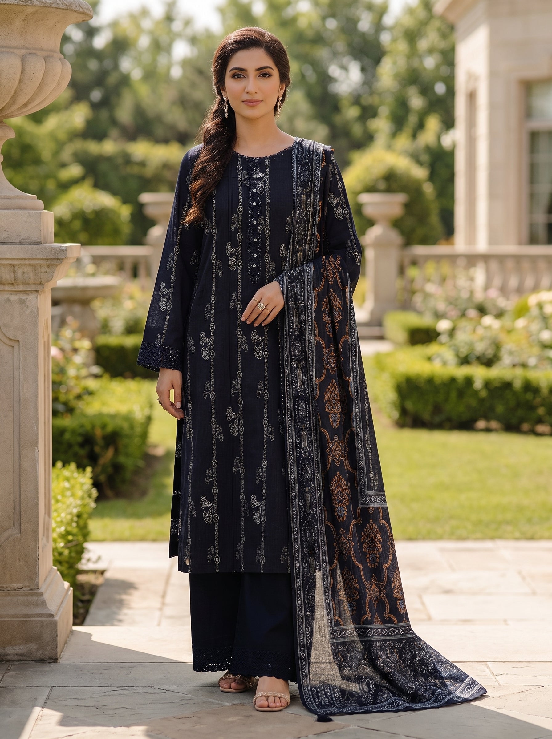 3 Piece Black Lawn Suit