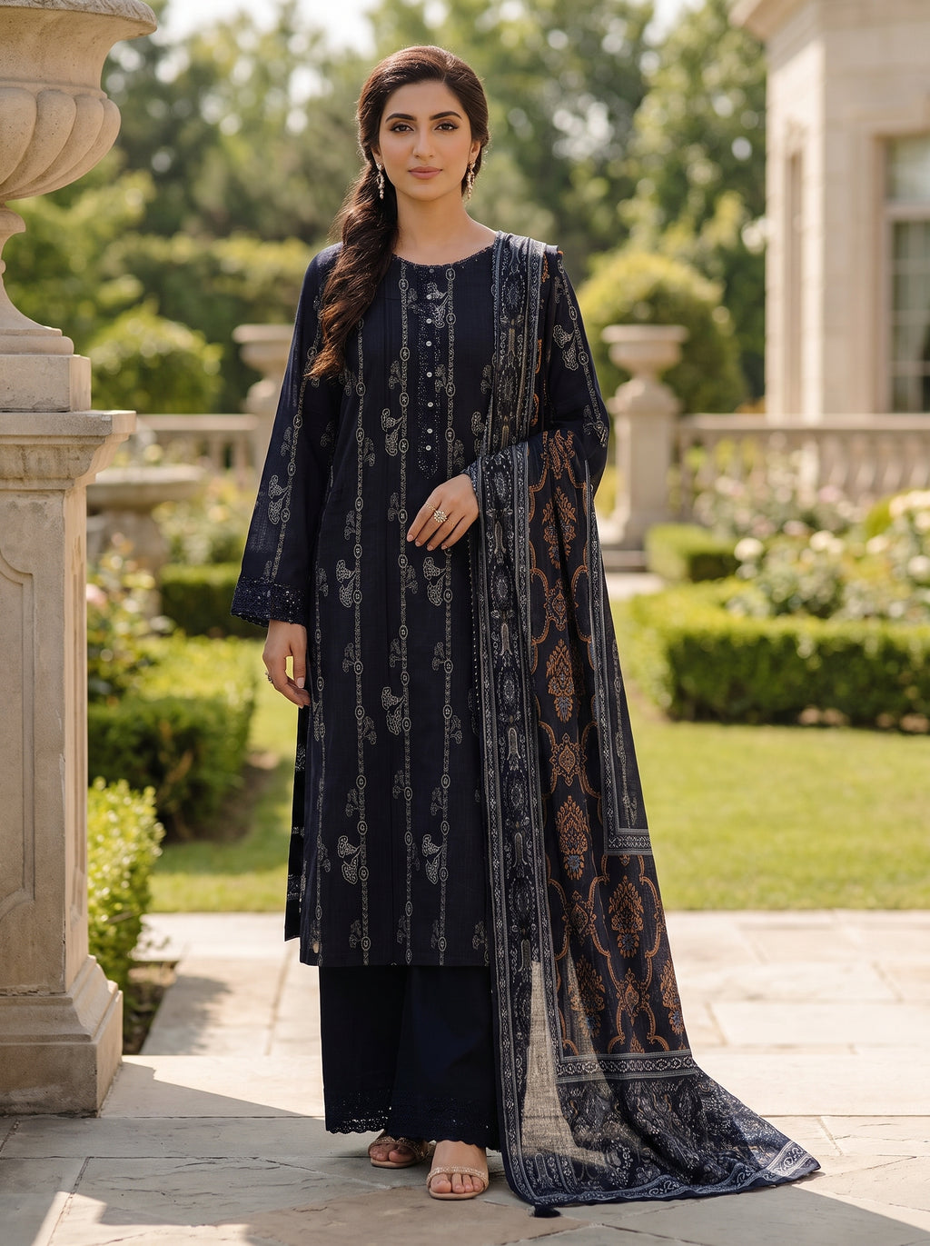 3 Piece Black Lawn Suit