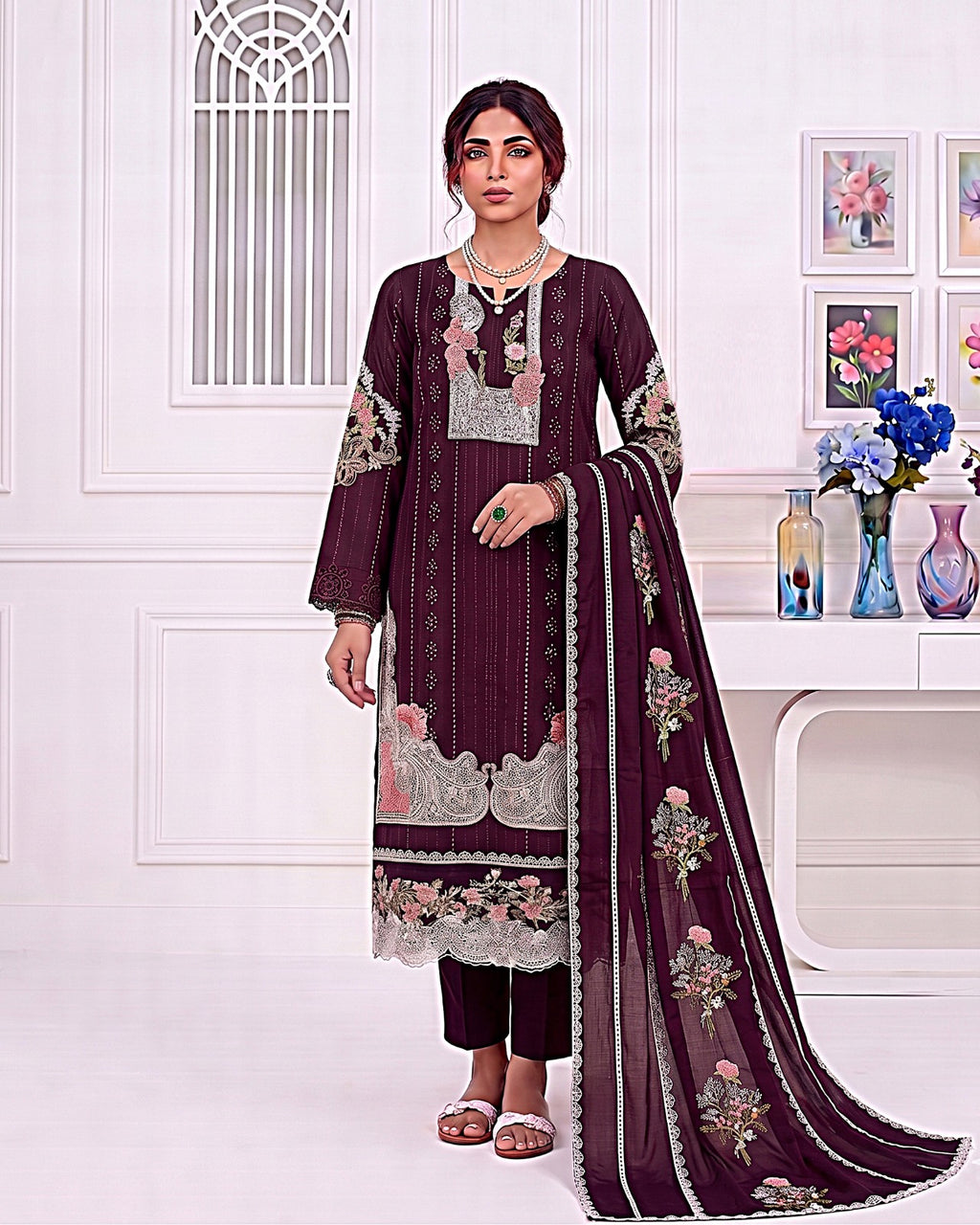 Crimson Embroidered Lawn 3-Piece Suit