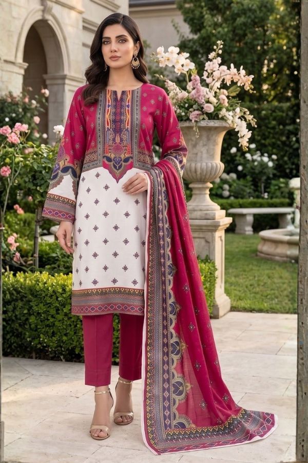 Gul Ahmed Printed Linen Unstitched 3 Piece Suit – Elegant Winter Collection