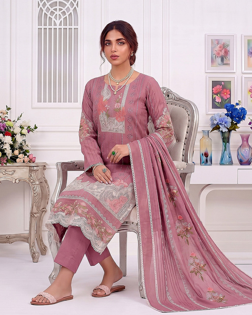 Crimson Embroidered Lawn 3-Piece Suit