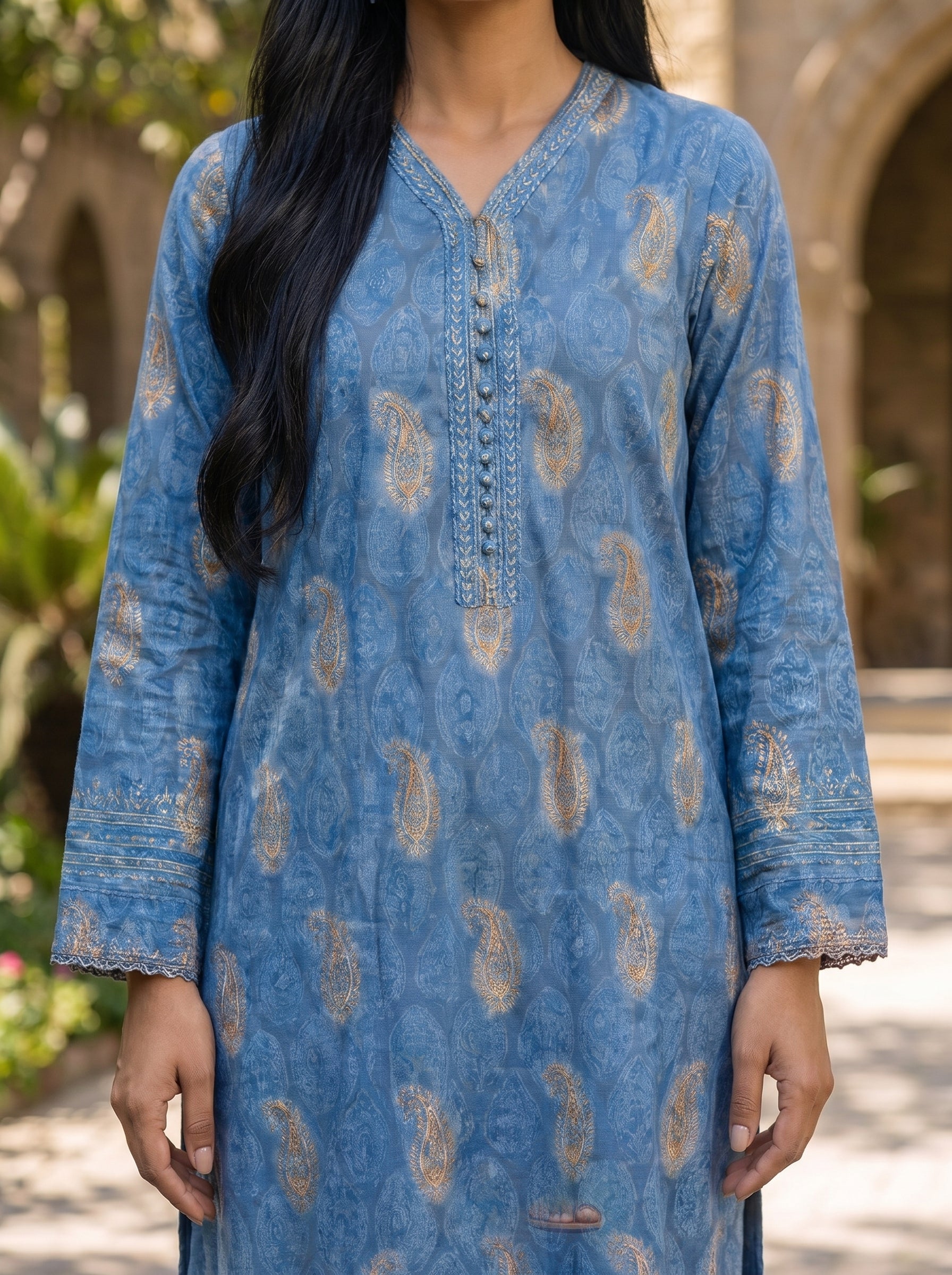 3 Piece Blue Lawn Suit
