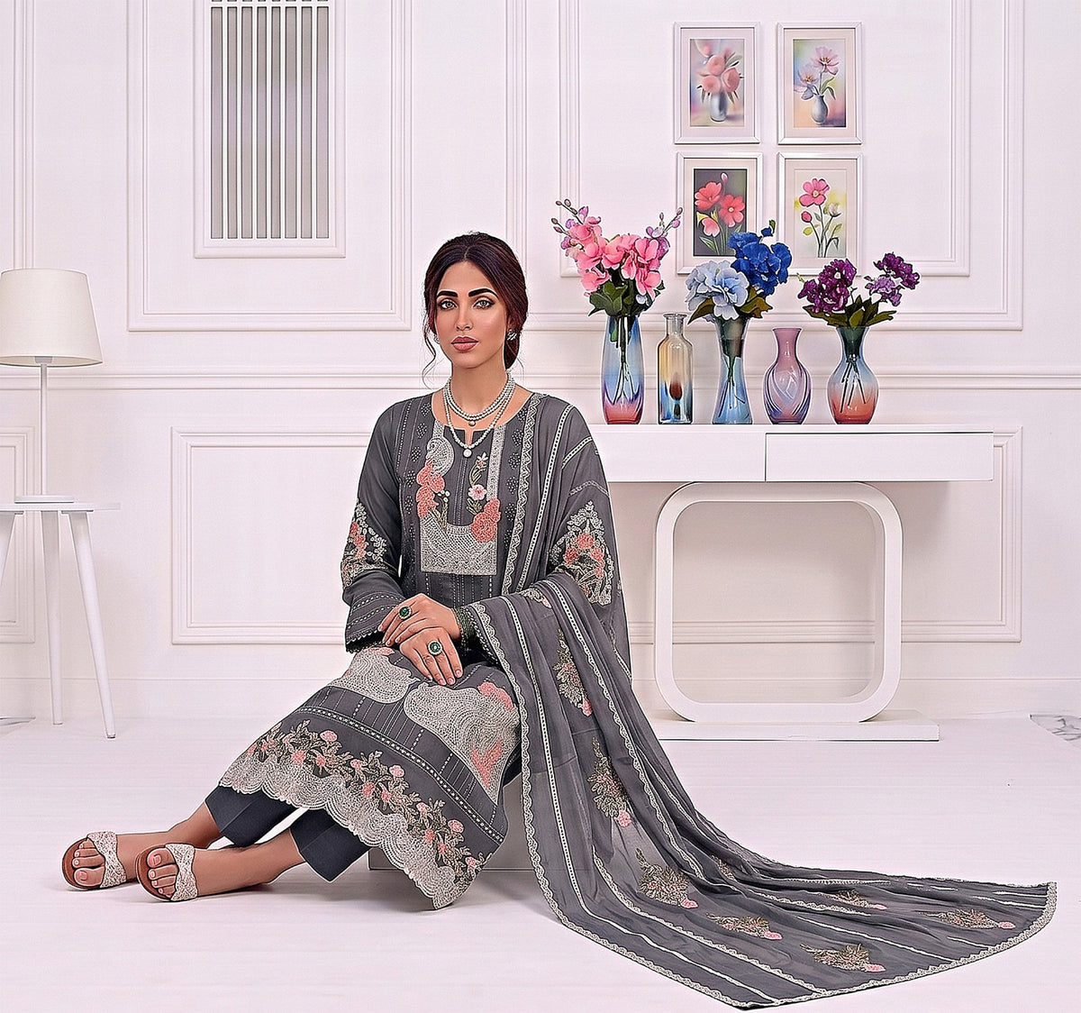 Crimson Embroidered Lawn 3-Piece Suit