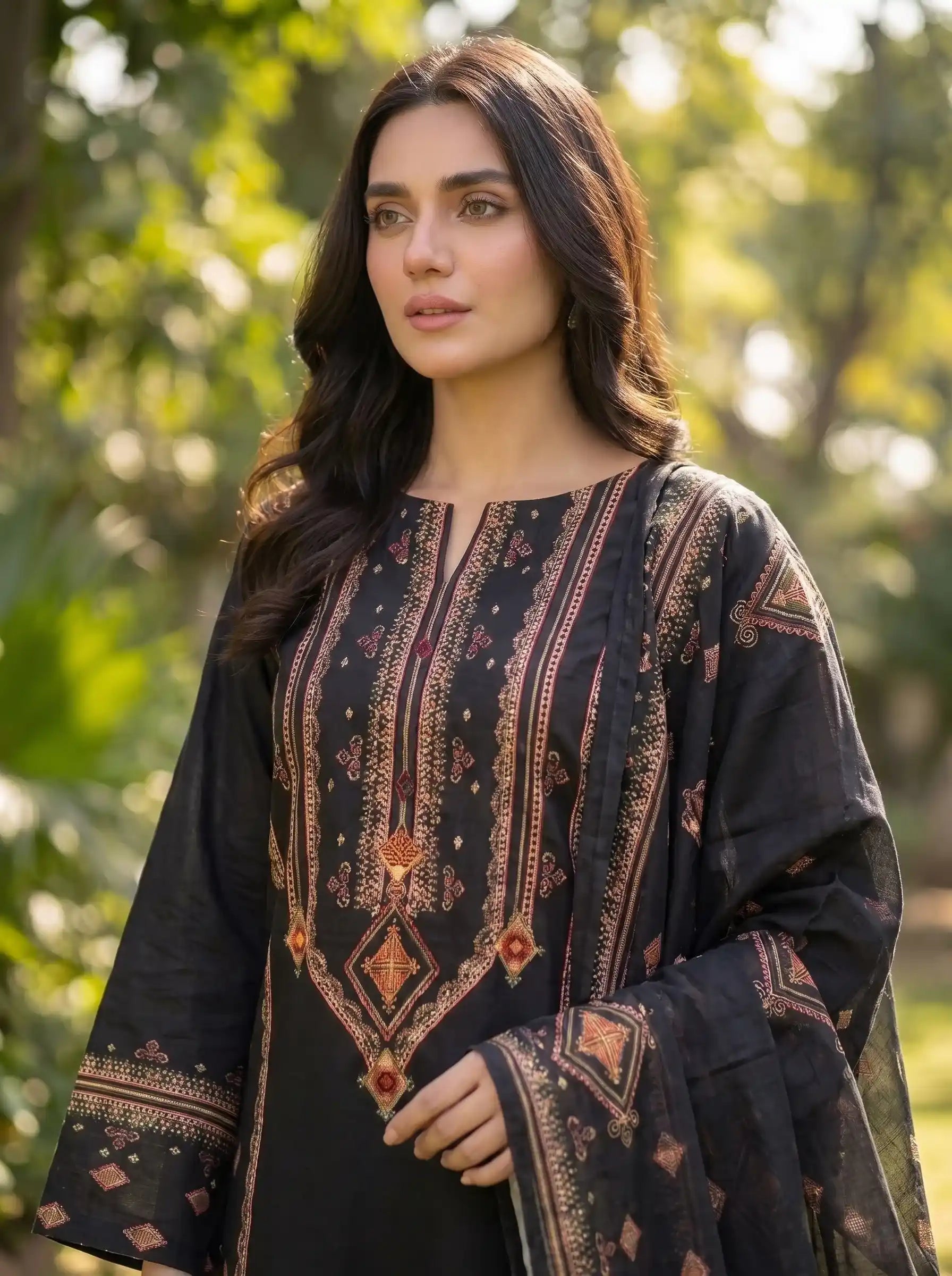 Kayseria - Geometric Printed 3-Piece Lawn Suit