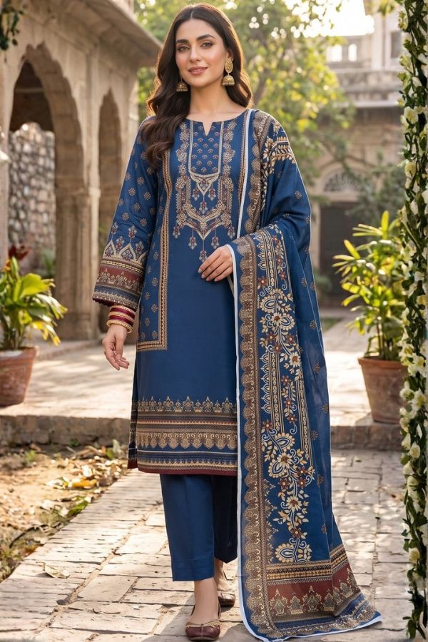Gul Ahmed Printed Linen Unstitched 3 Piece Suit – Elegant Winter Collection