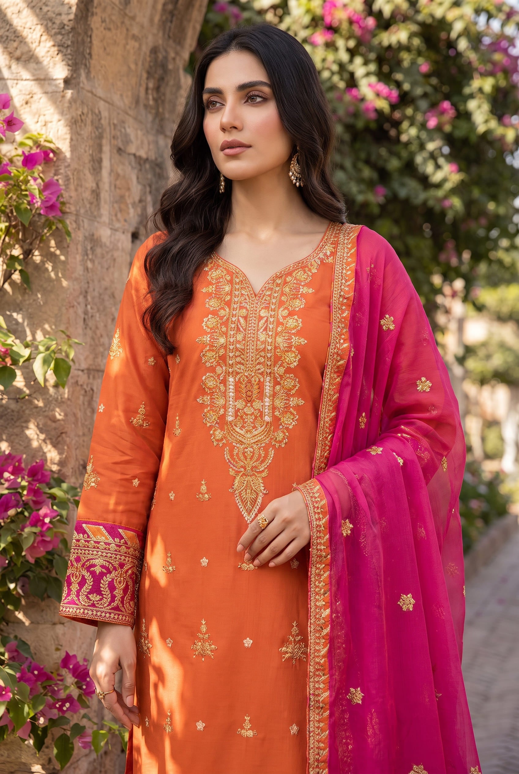 Vibrant Orange Embroidered 3-Piece Lawn Suit – Morning Show Edition