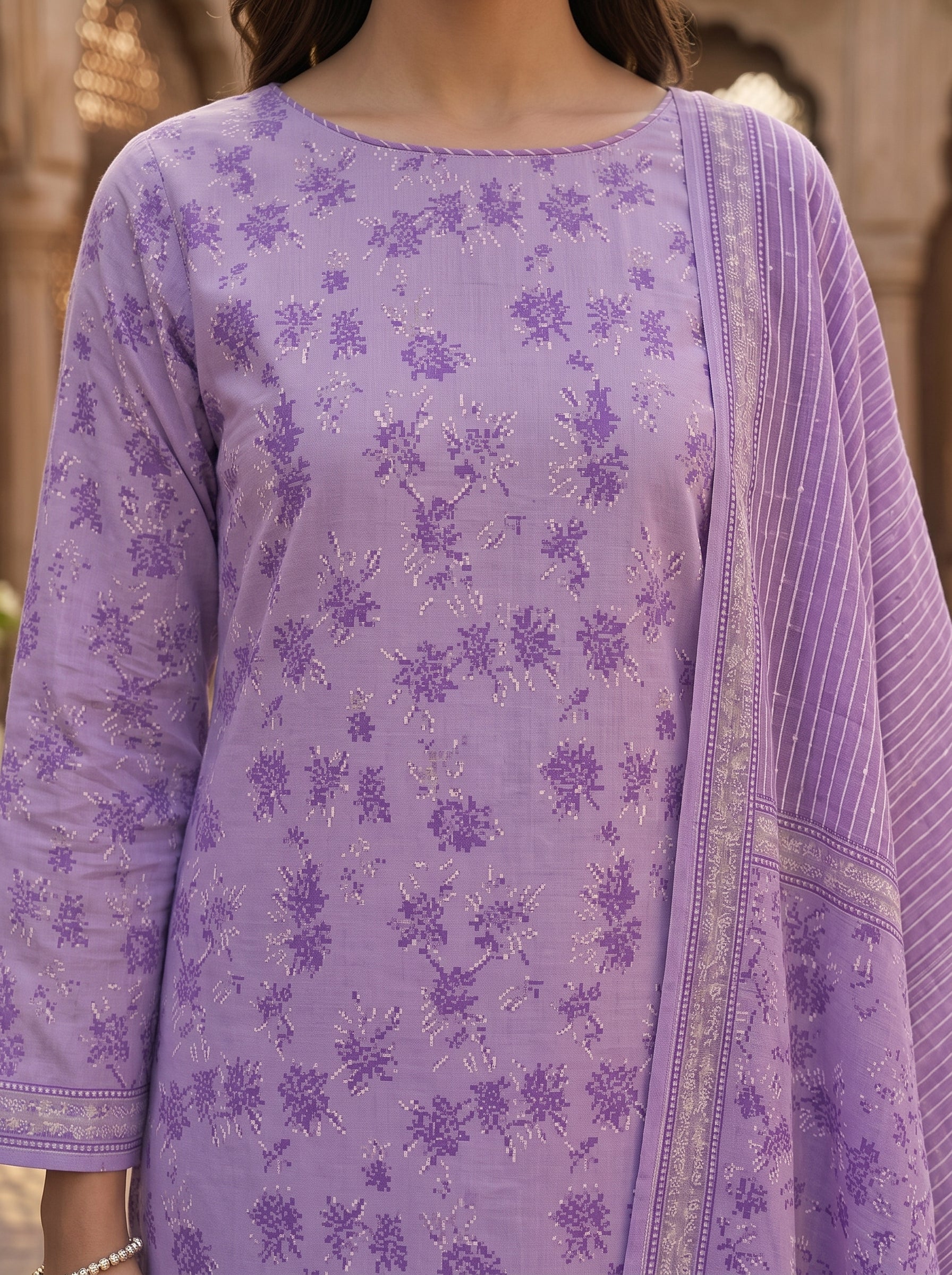 Zesh Purple Printed Lawn 3 Piece Suit
