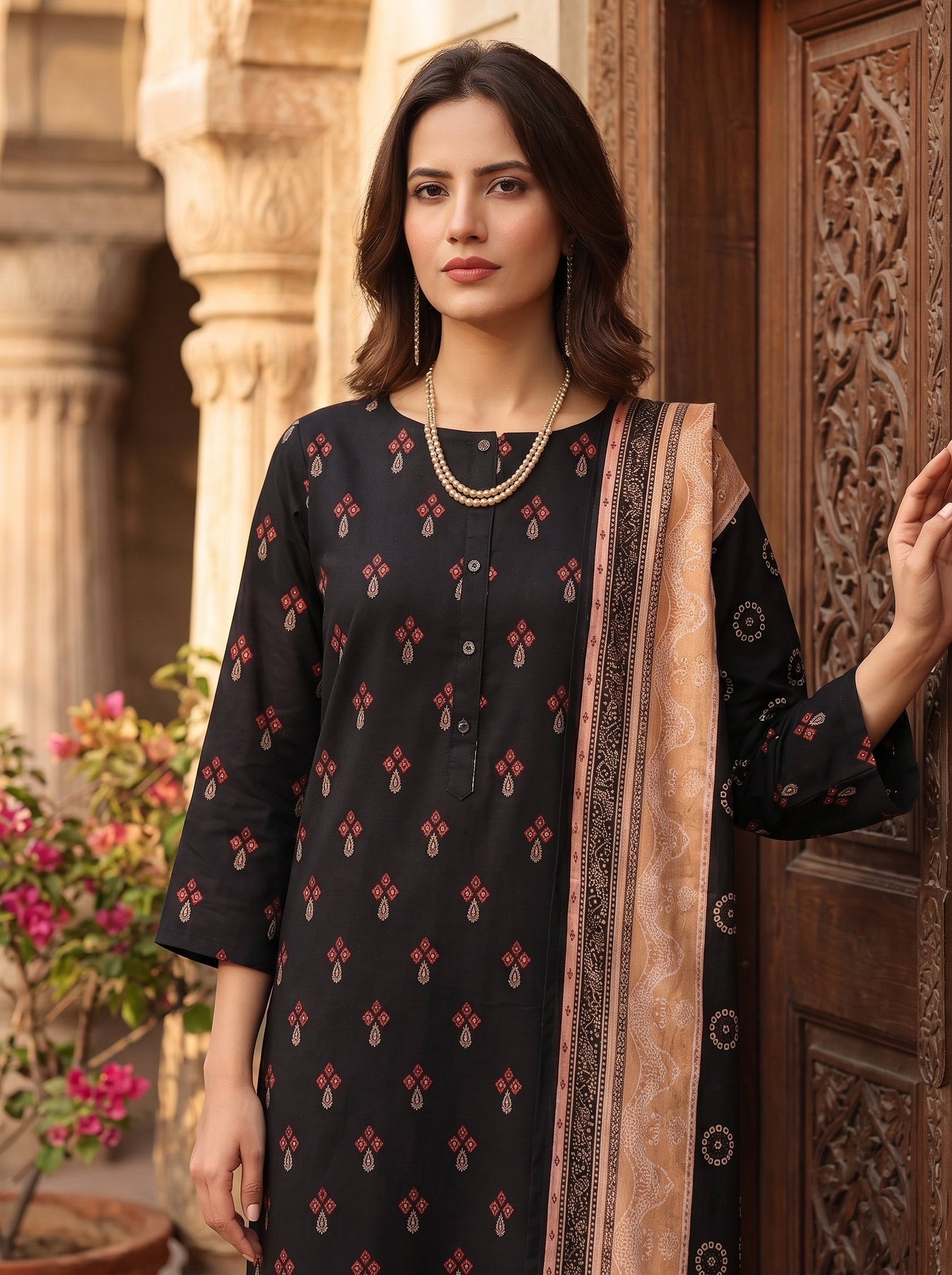 Zesh Black Printed Lawn 3 Piece Suit