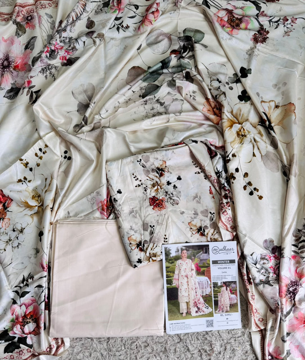 Malhaar Printed Linen 3 Piece Unstitched Suit