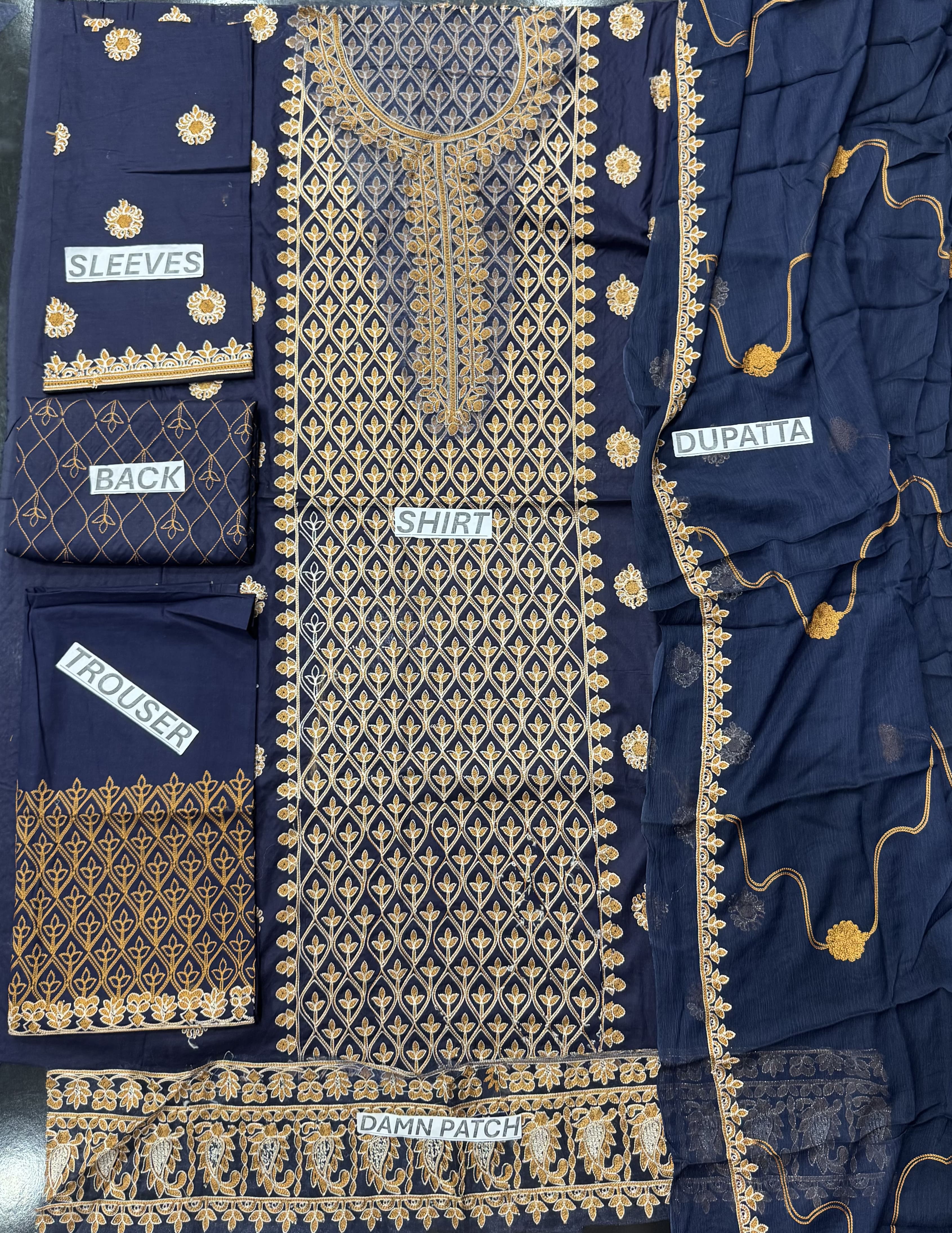 Royal Navy Blue Embroidered 3-Piece Lawn Suit Morning Show Collection