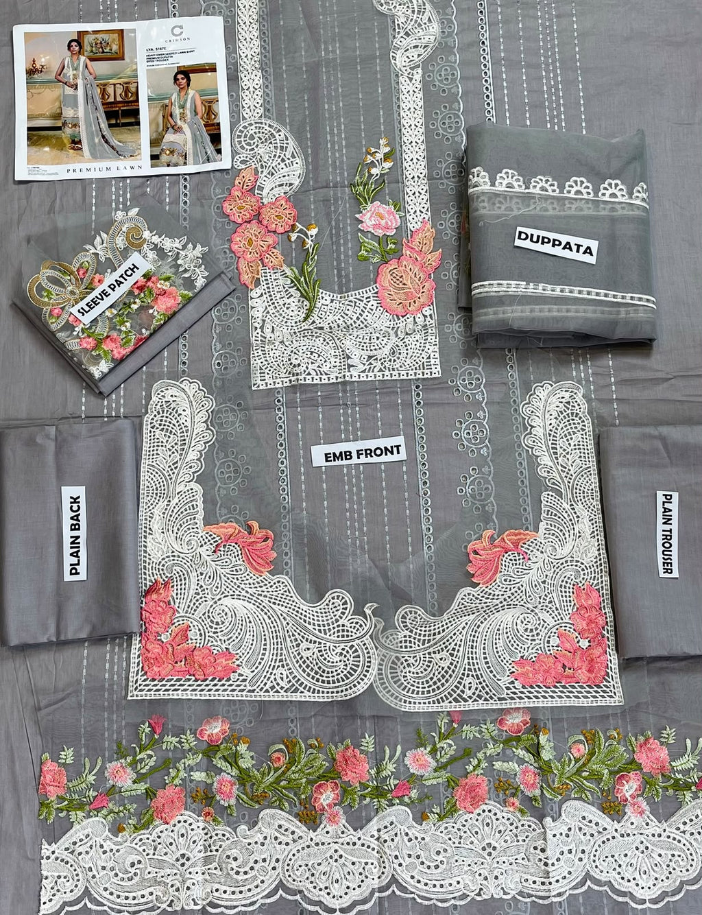 Crimson Embroidered Lawn 3-Piece Suit
