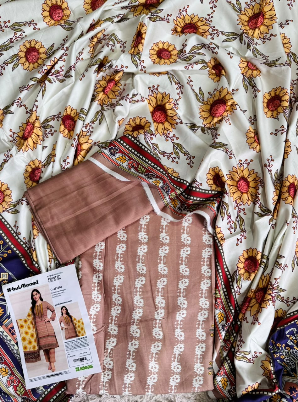 Gul Ahmed Printed Linen Unstitched 3 Piece Suit – Elegant Winter Collection