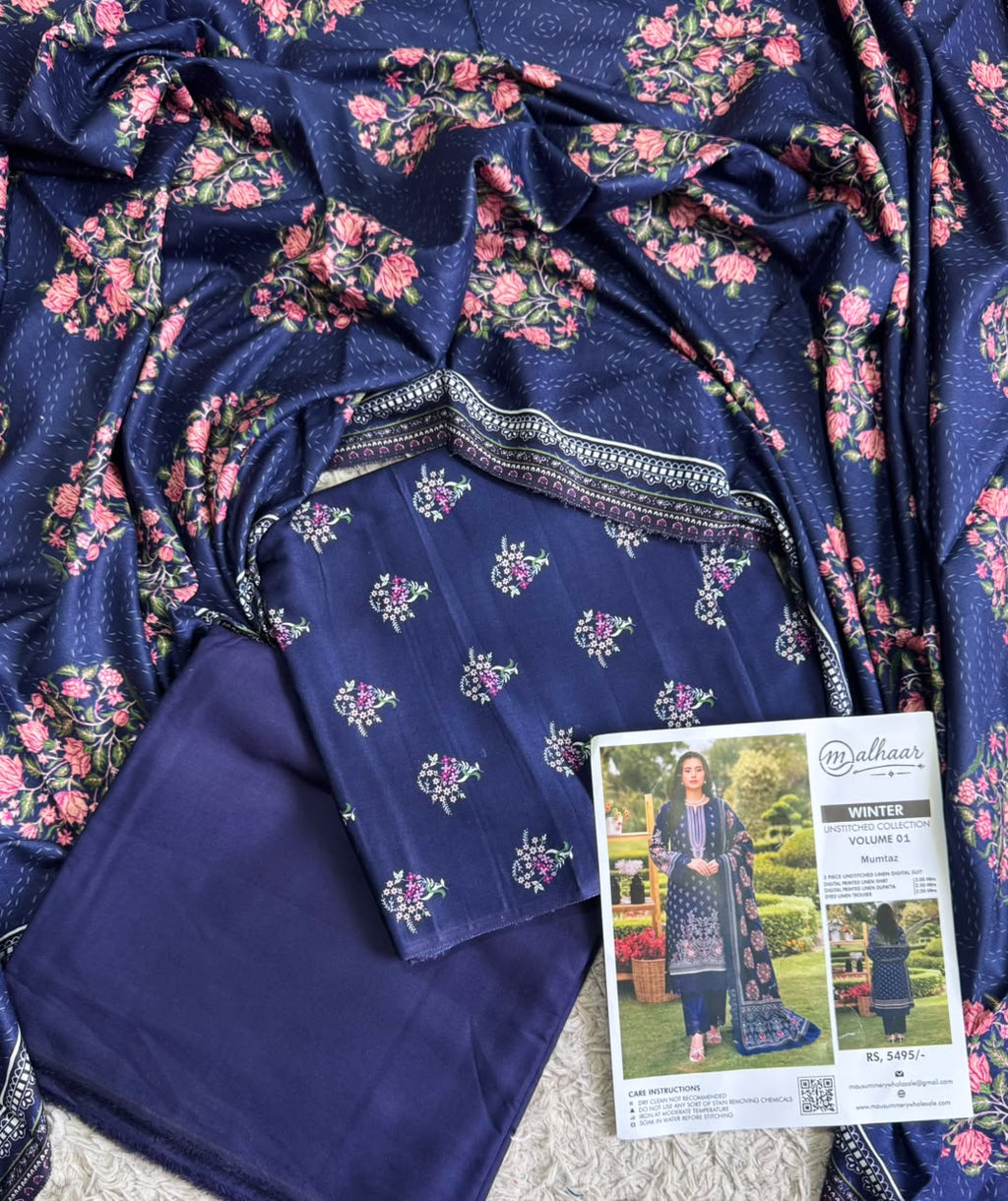 Malhaar Printed Linen 3 Piece Unstitched Suit