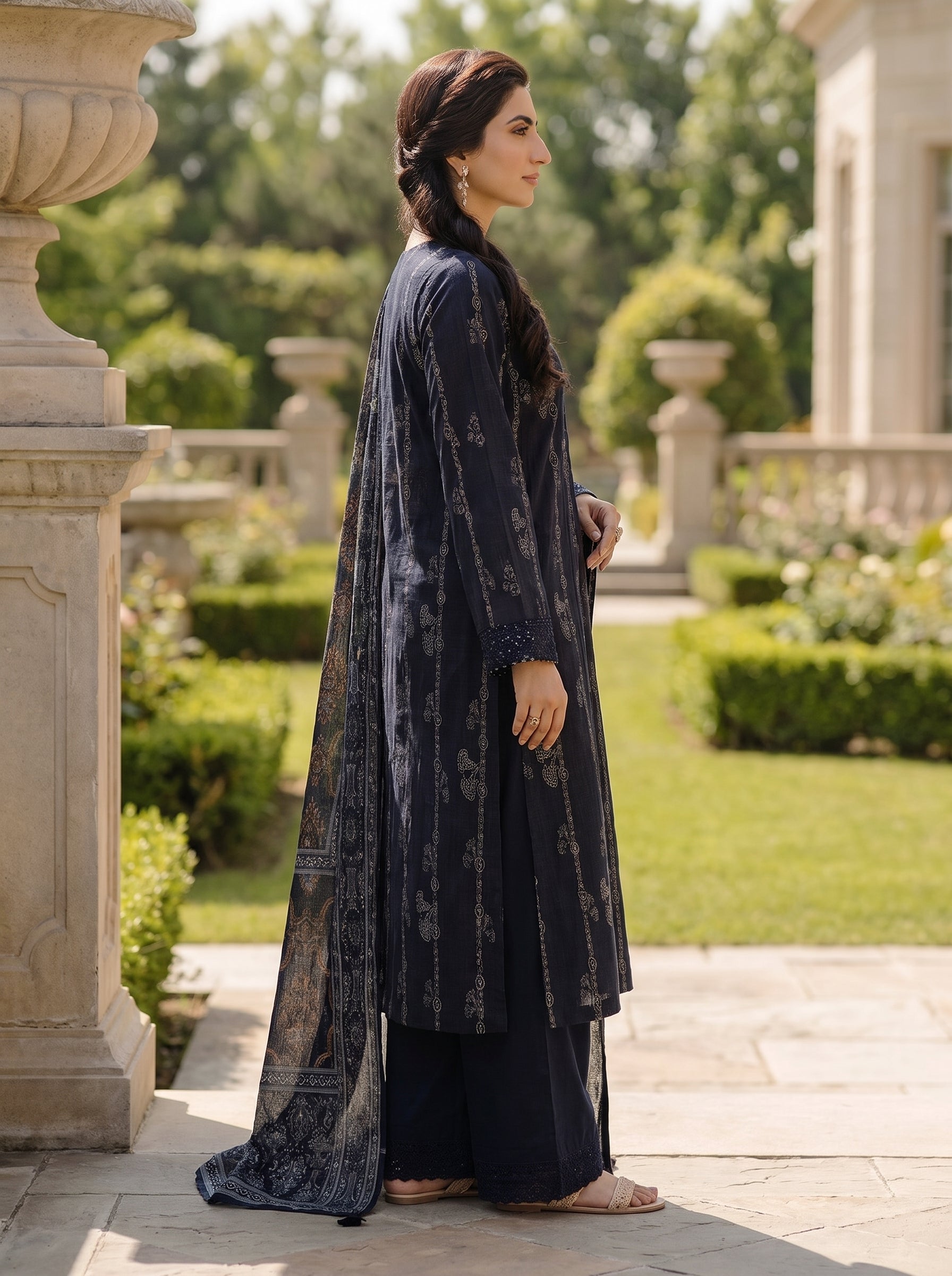 3 Piece Black Lawn Suit
