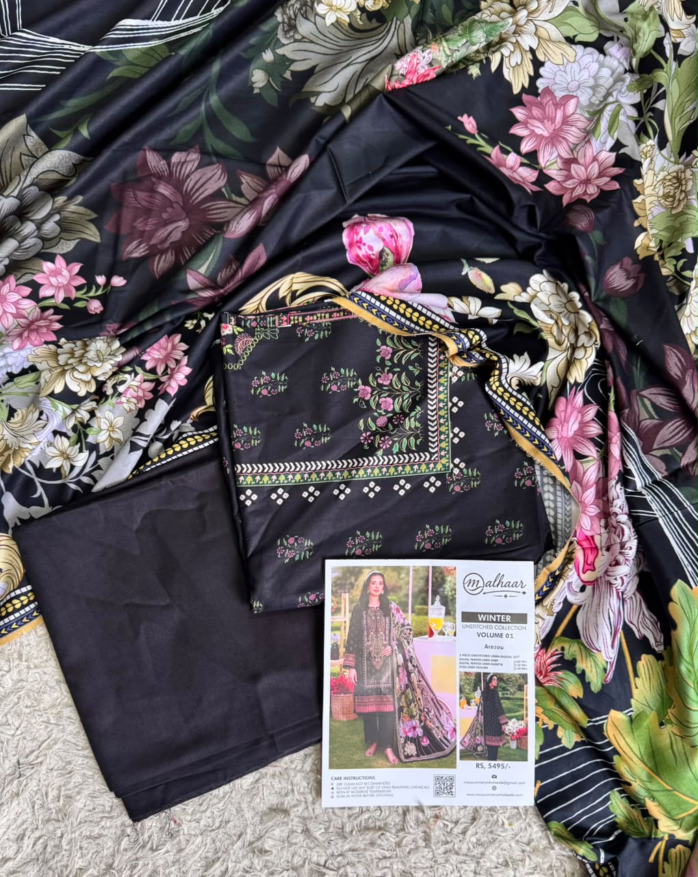 Malhaar Printed Linen 3 Piece Unstitched Suit