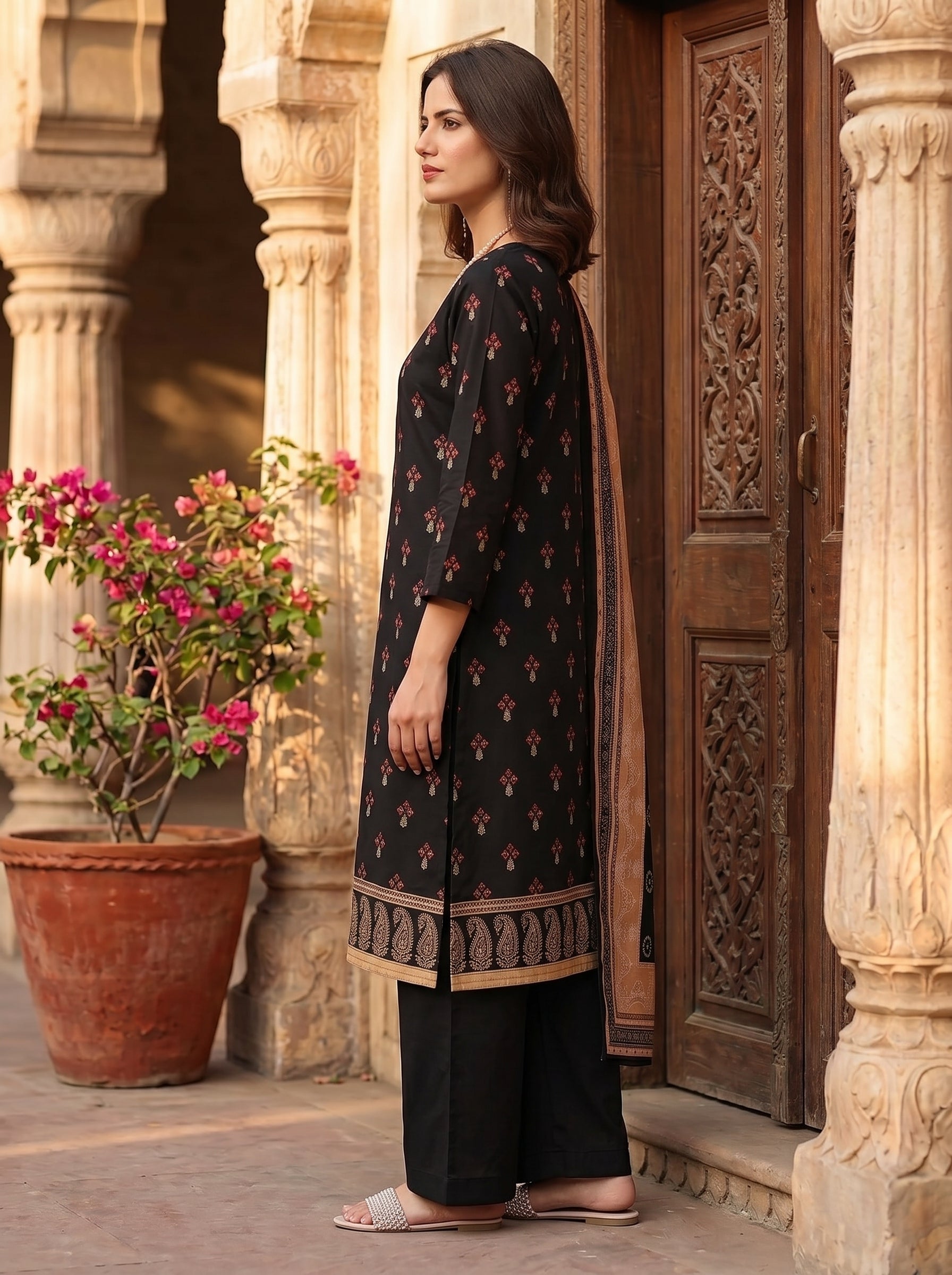Zesh Black Printed Lawn 3 Piece Suit