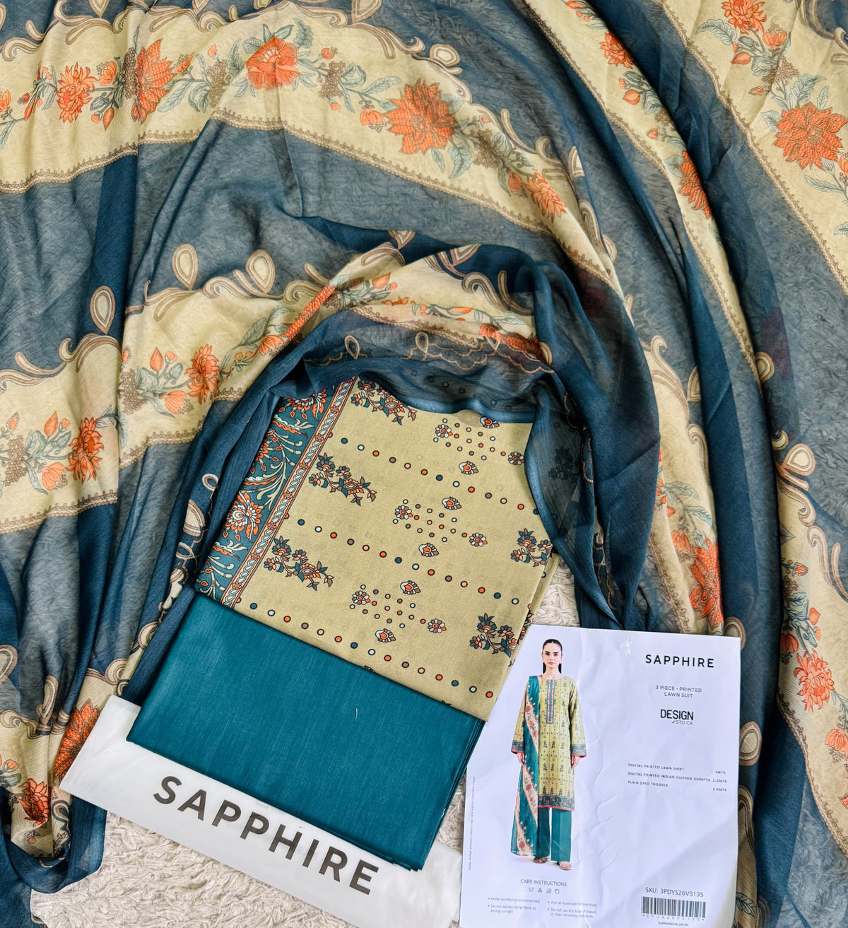 Sapphire Digital Printed Lawn 3 Piece Unstitched Suit
