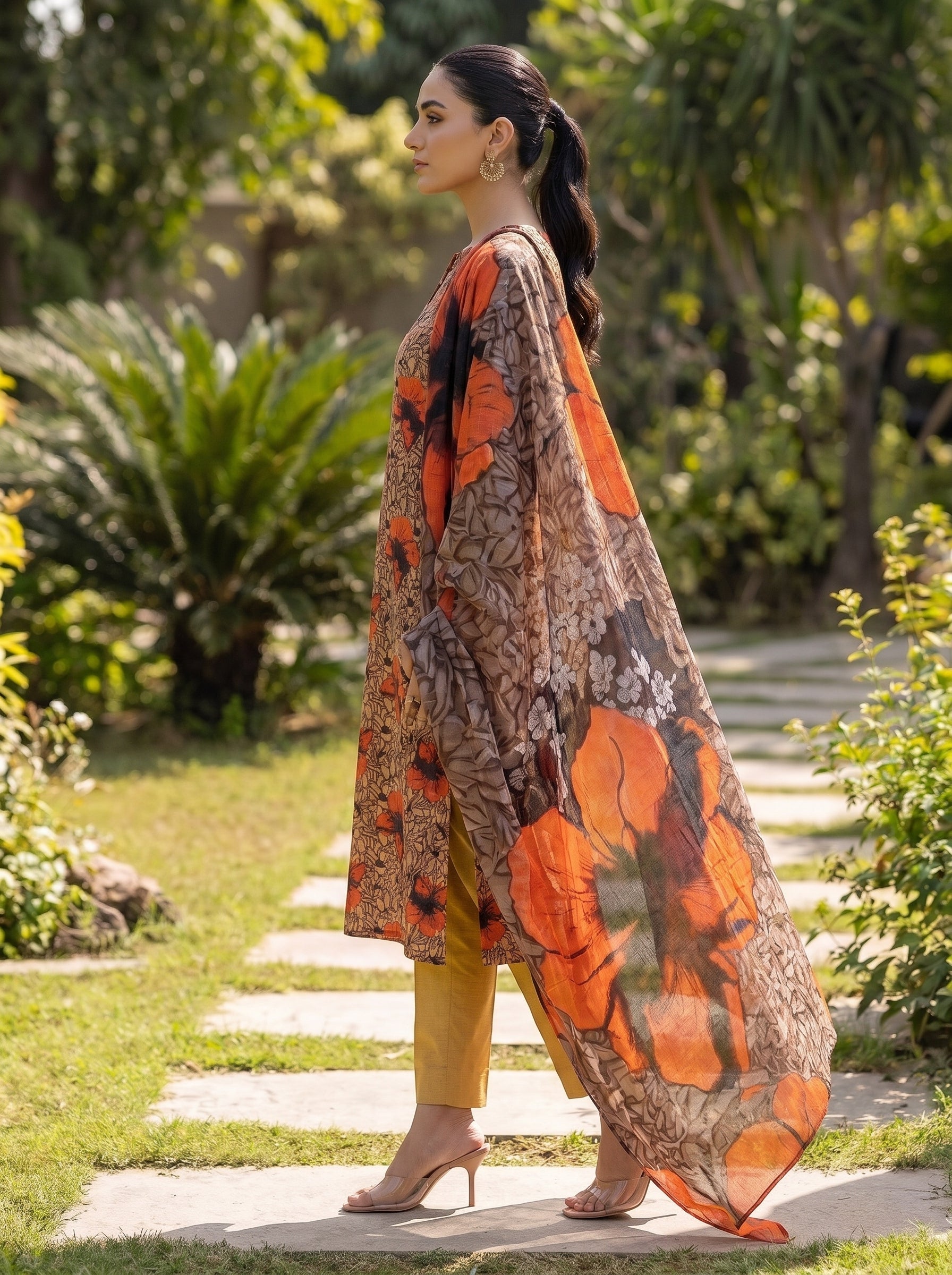 3 Piece Beige Floral Lawn Suit