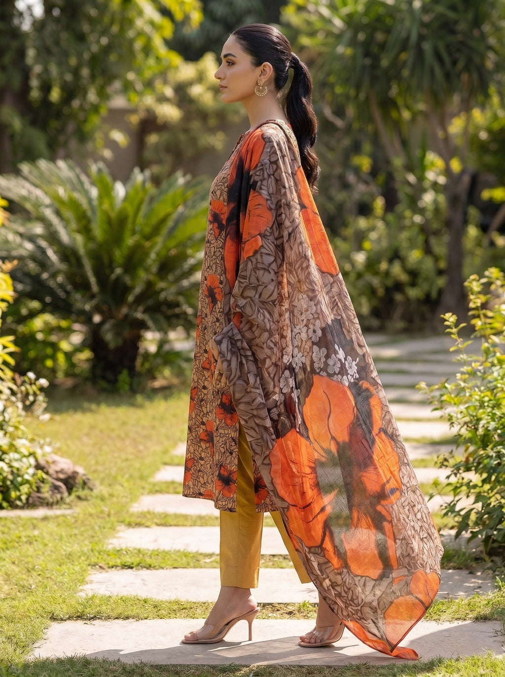 3 Piece Beige Floral Lawn Suit