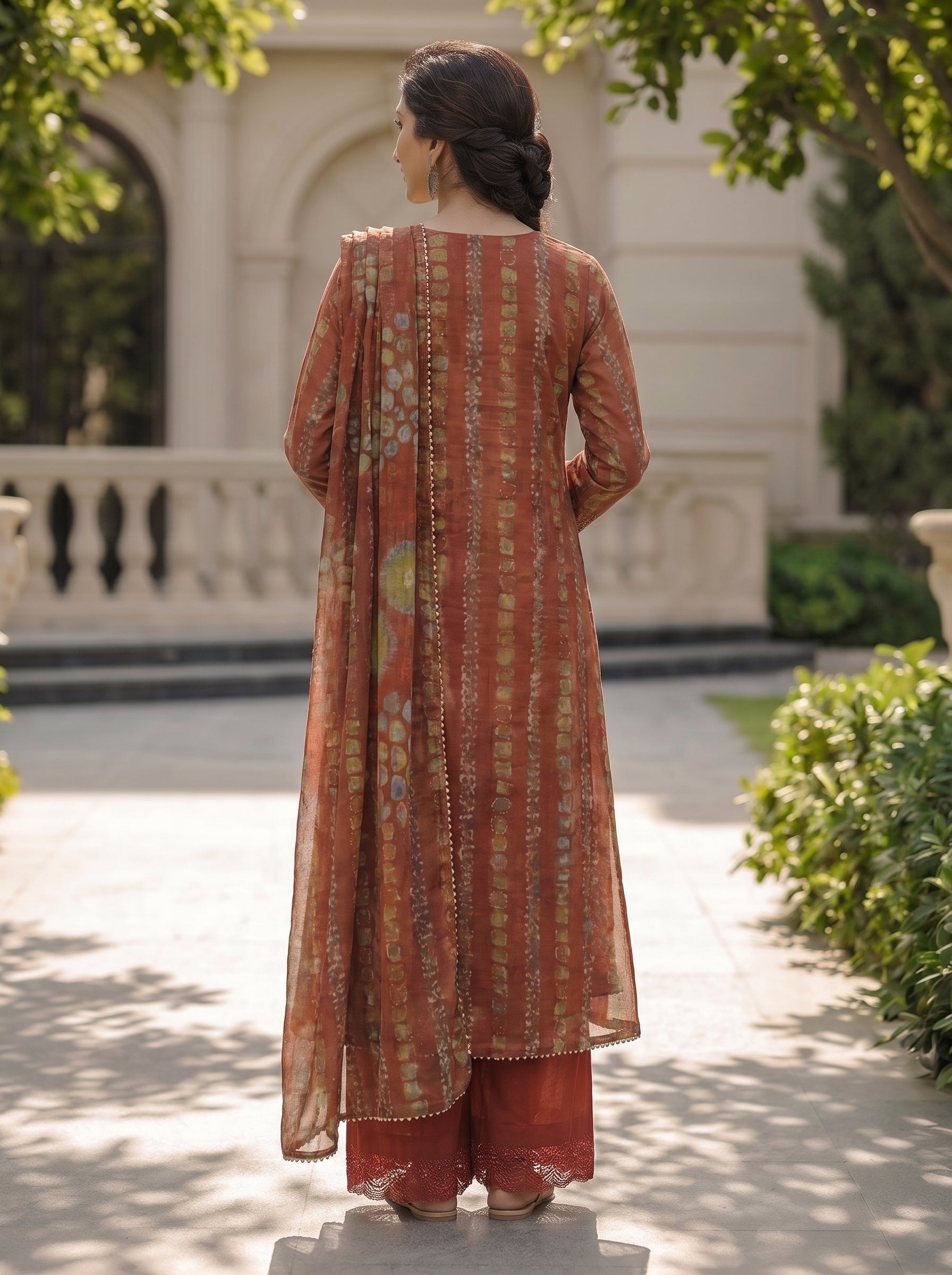 3 Piece Rust Lawn Suit