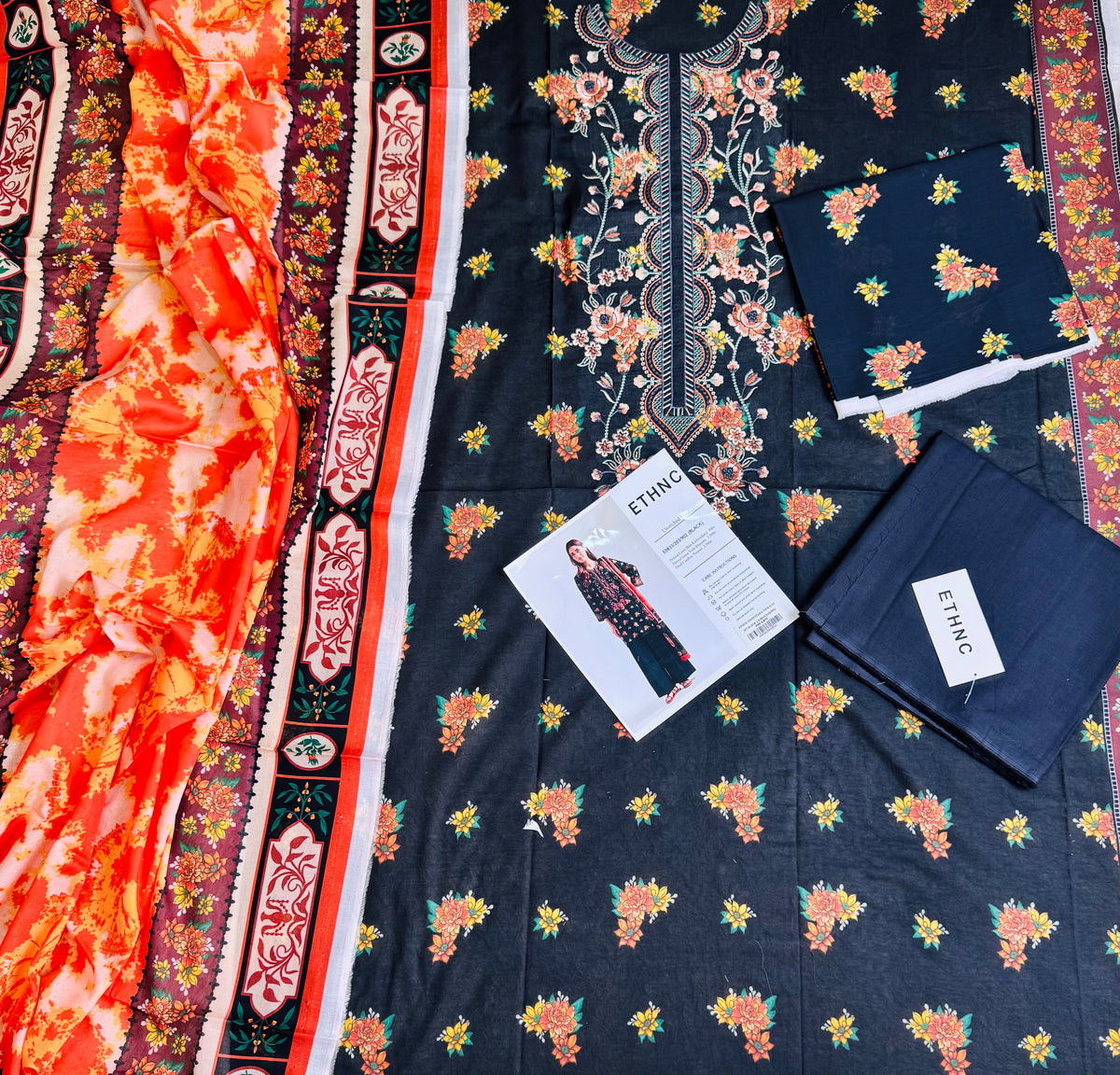 Ethnic Inspired | 3-Piece Printed & Embroidered Unstitched Suit