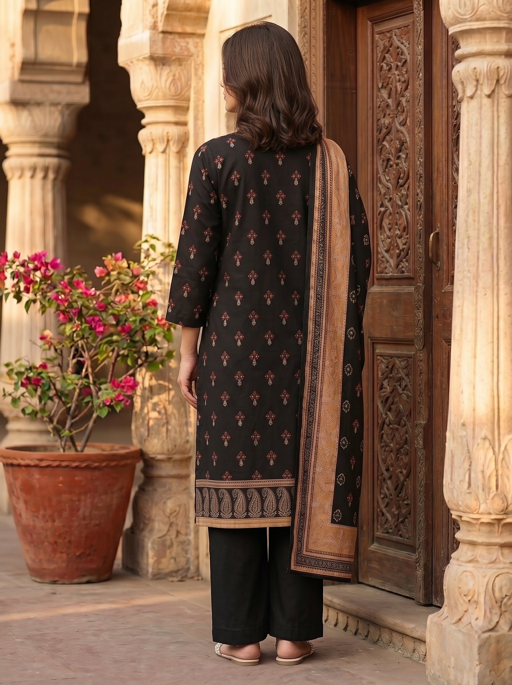 Zesh Black Printed Lawn 3 Piece Suit