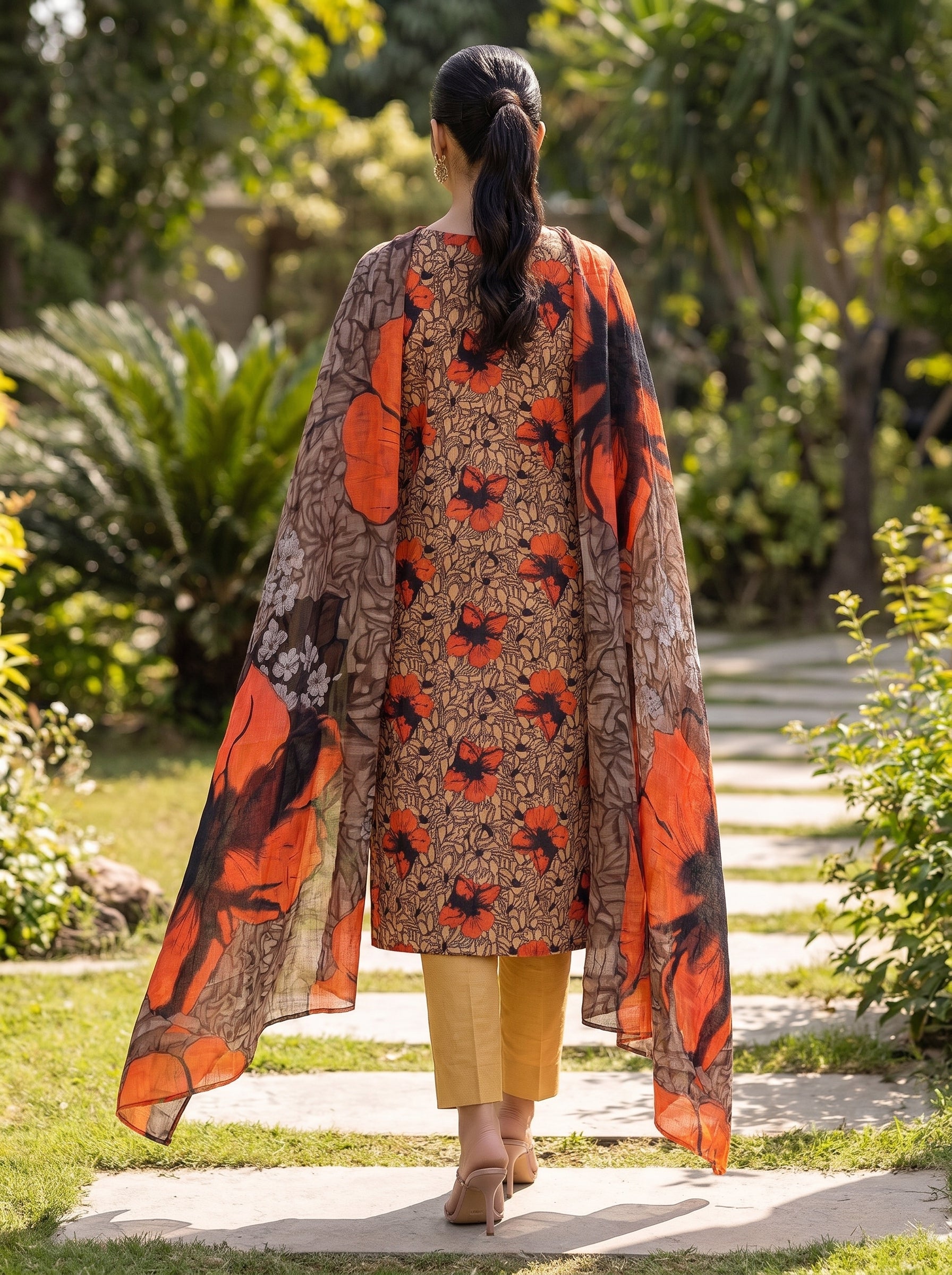 3 Piece Beige Floral Lawn Suit