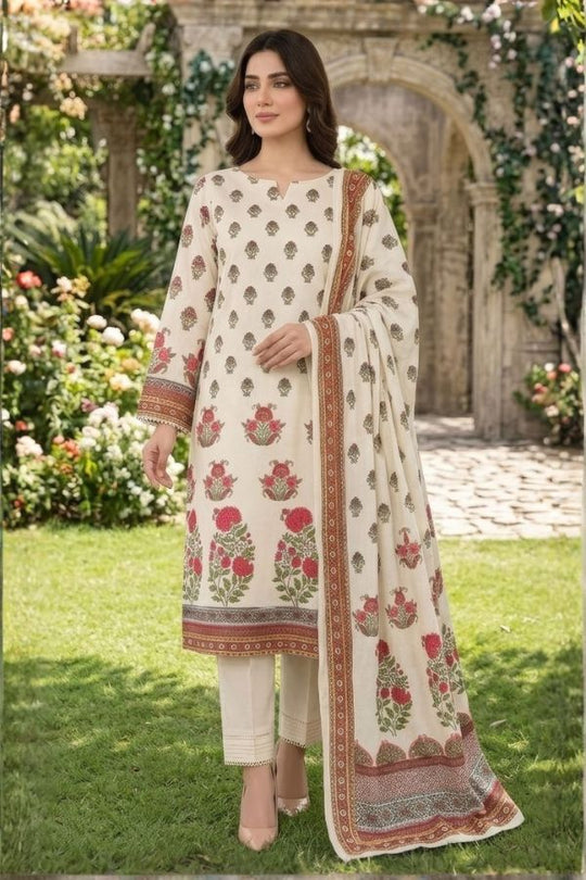 Gul Ahmed Printed Linen Unstitched 3 Piece Suit – Elegant Winter Collection