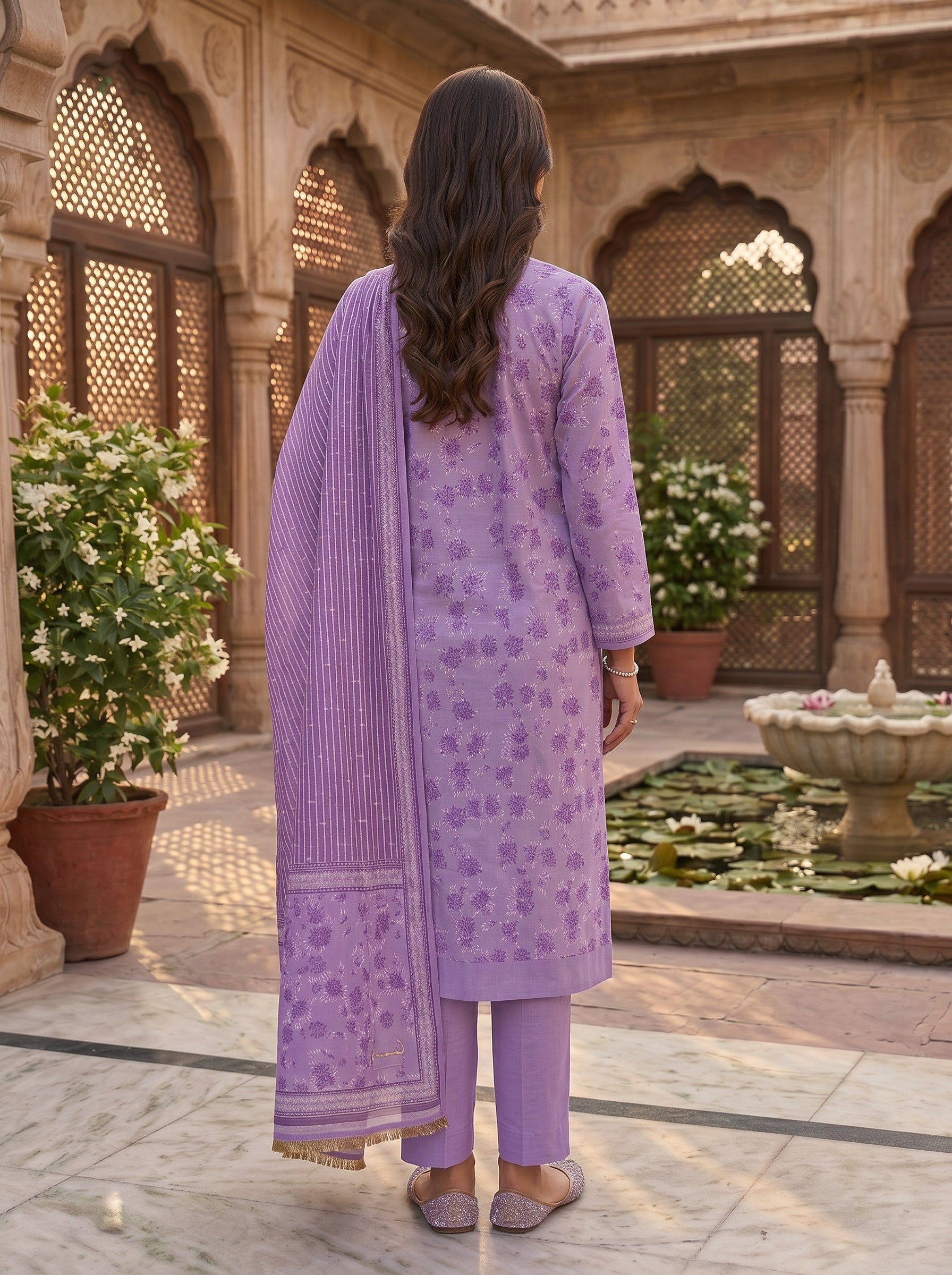 Zesh Purple Printed Lawn 3 Piece Suit