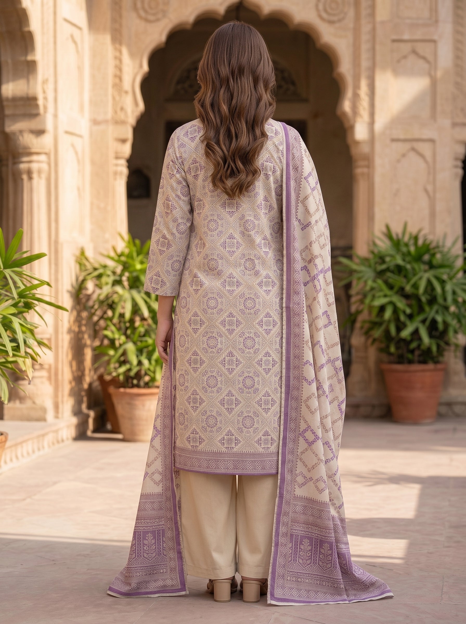 Zesh Cream Printed Lawn 3 Piece Suit
