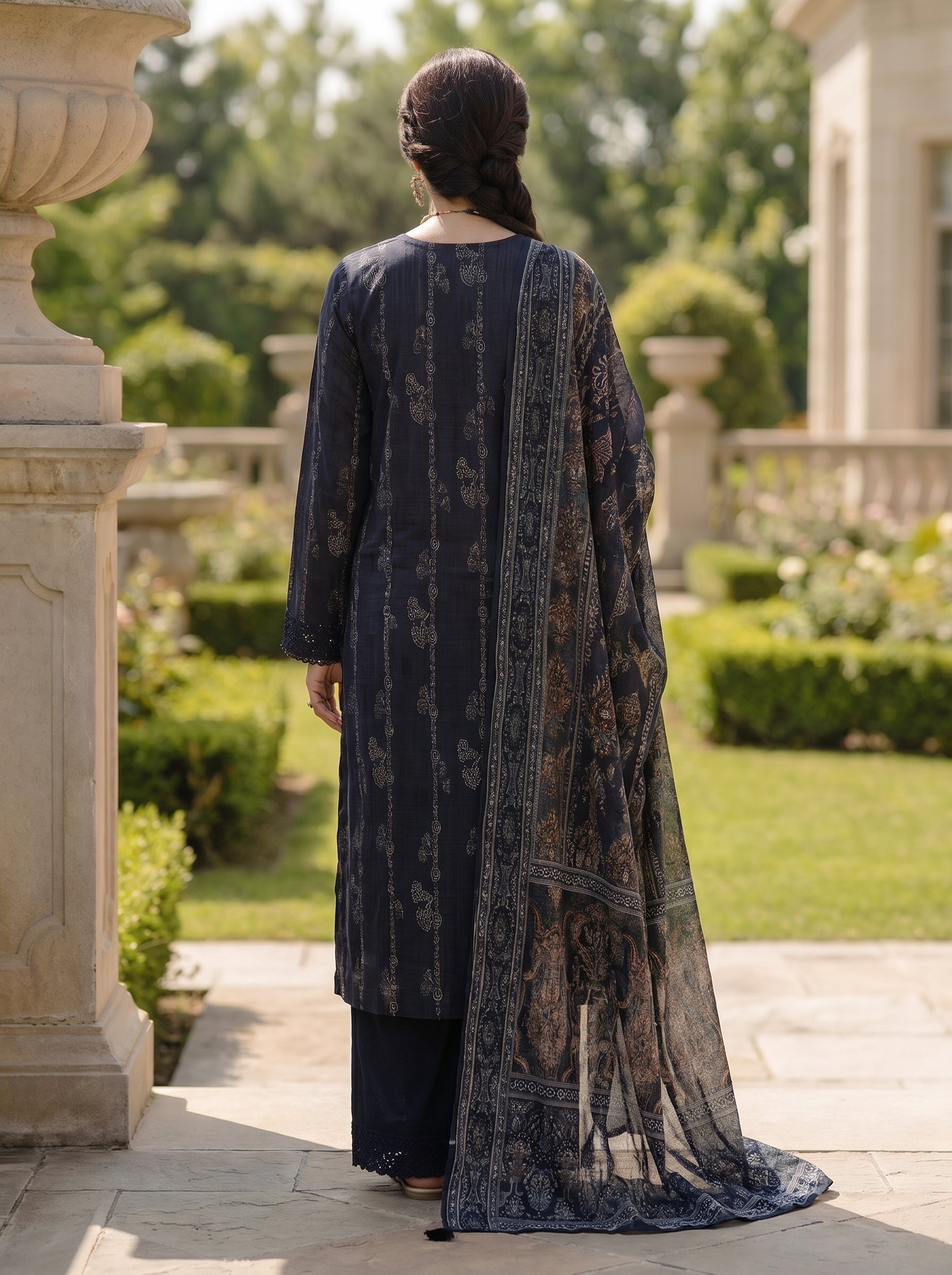 3 Piece Black Lawn Suit