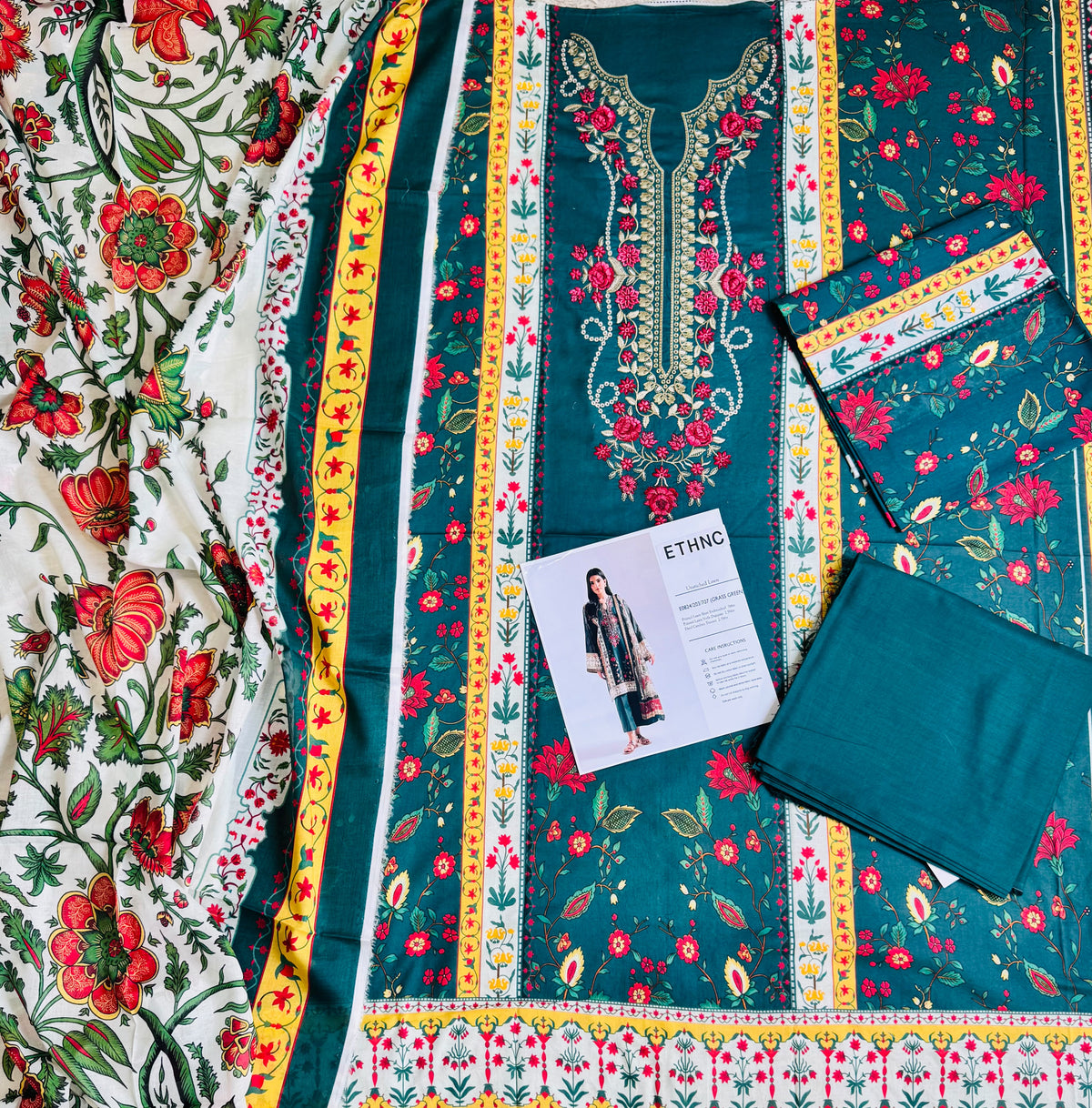 Ethnic Inspired | 3-Piece Printed & Embroidered Unstitched Suit
