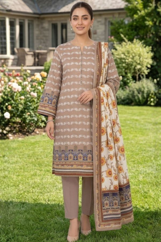 Gul Ahmed Printed Linen Unstitched 3 Piece Suit – Elegant Winter Collection