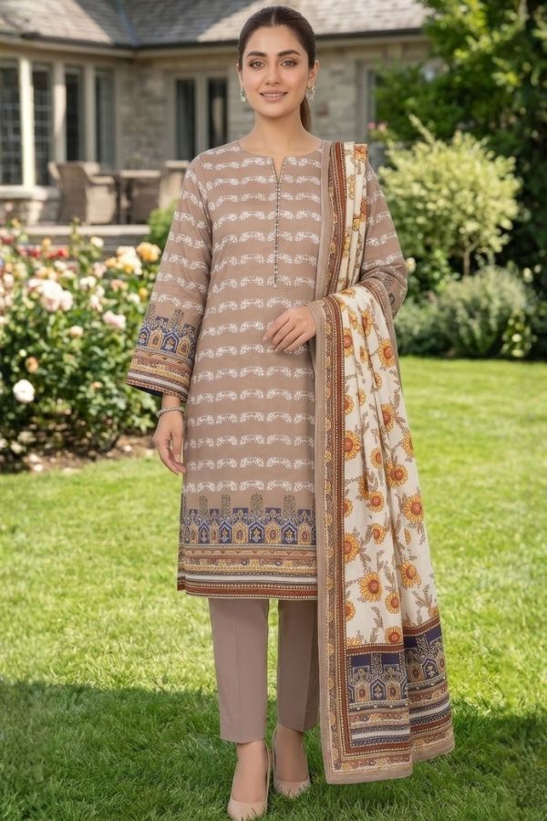 Gul Ahmed Printed Linen Unstitched 3 Piece Suit – Elegant Winter Collection