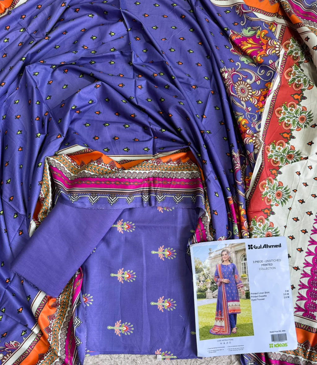 Gul Ahmed Printed Linen Unstitched 3 Piece Suit – Elegant Winter Collection