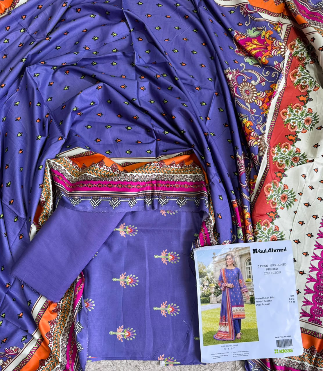 Gul Ahmed Printed Linen Unstitched 3 Piece Suit – Elegant Winter Collection