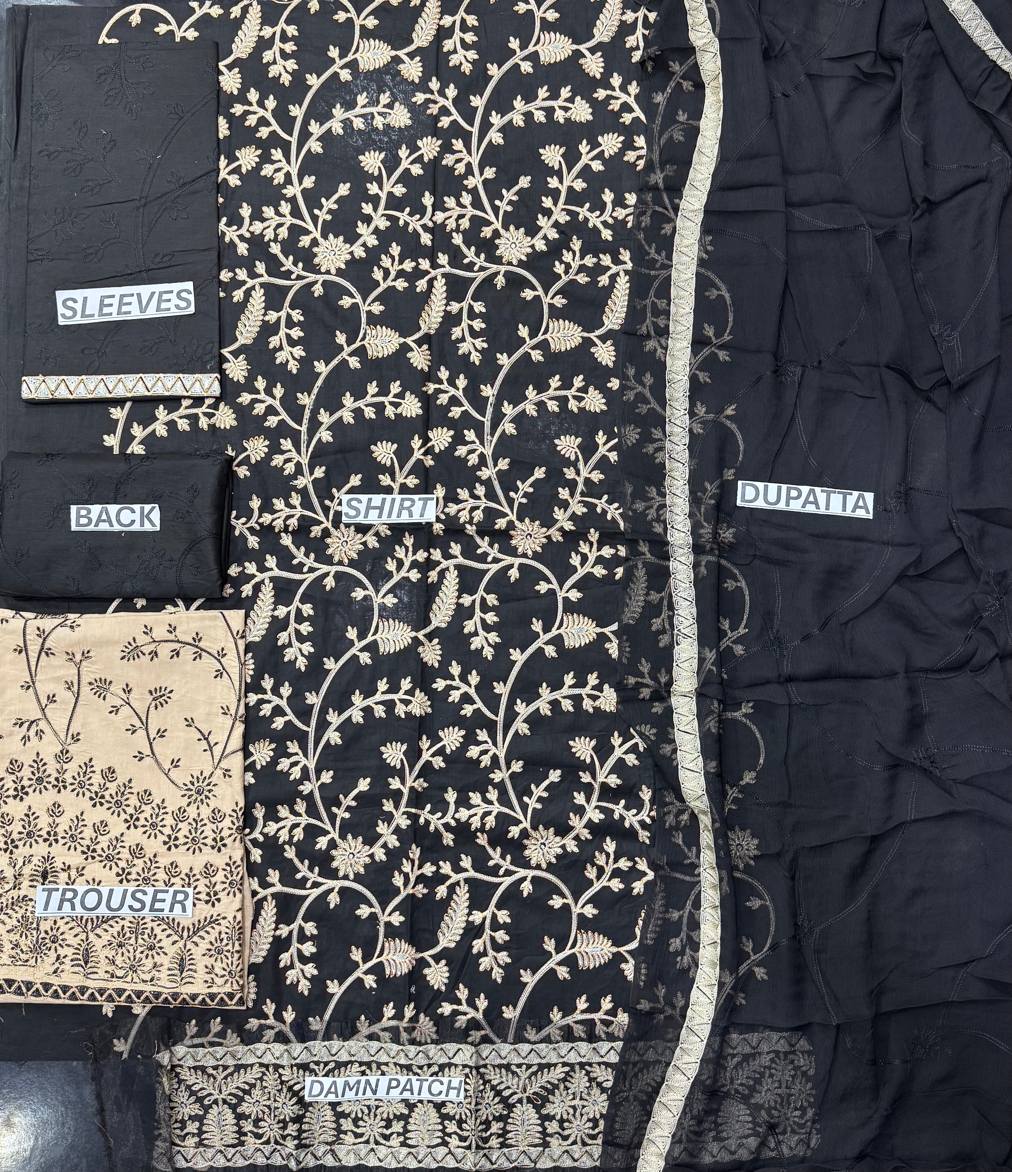 Morning Show Style Black & Beige 3-Piece Unstitched Suit