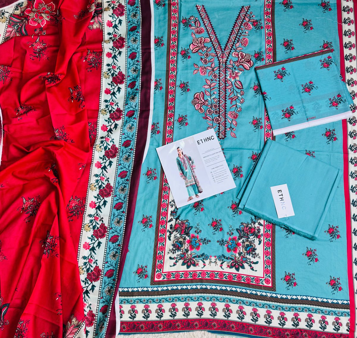 Ethnic Inspired | 3-Piece Printed & Embroidered Unstitched Suit