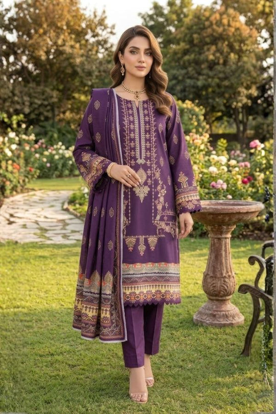 Gul Ahmed Printed Linen Unstitched 3 Piece Suit – Elegant Winter Collection